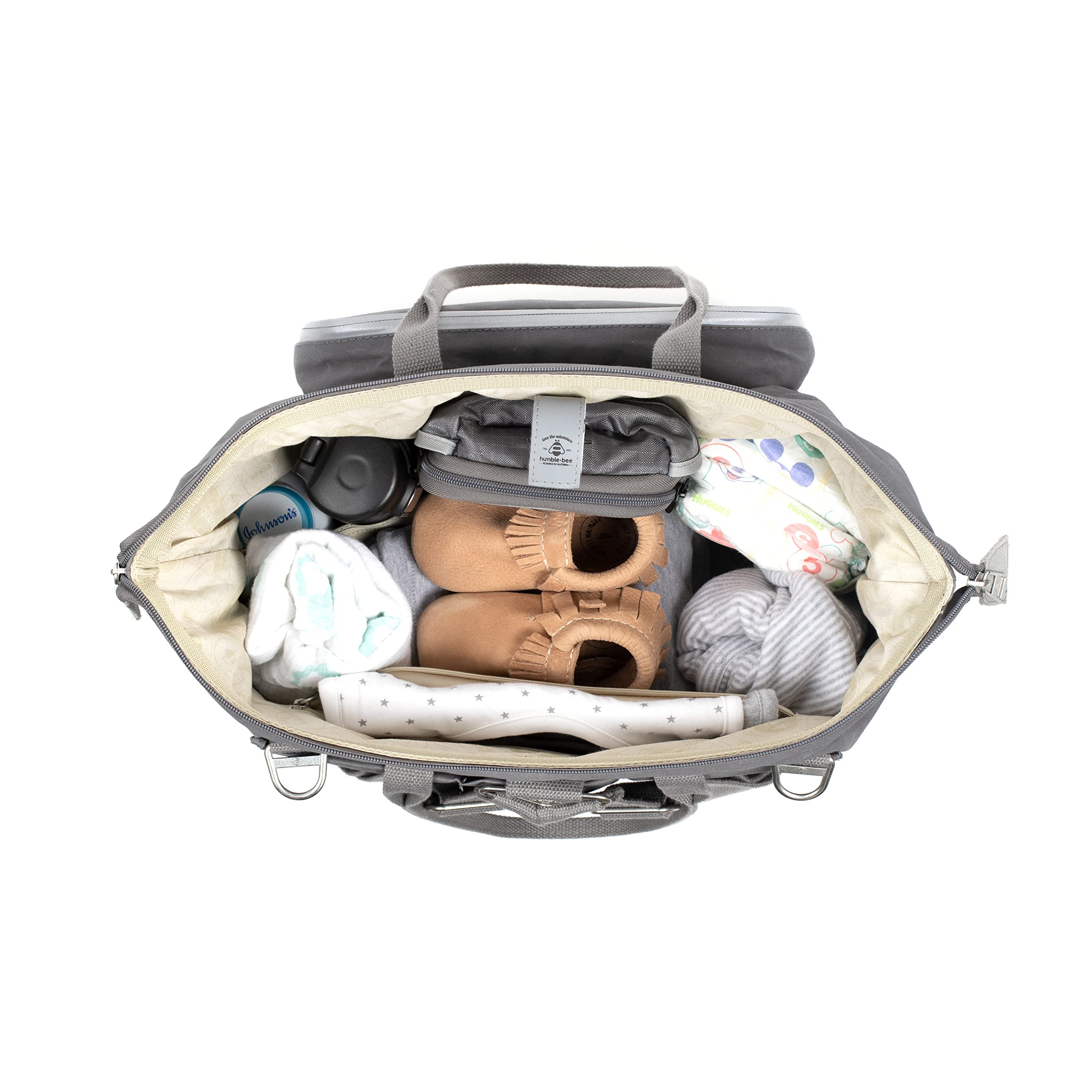 Humble Bee Expandable Diaper Bag with Large Insulated Cooler Pocket & Gel Pack - Waterproof Baby Changing Kit - Stroller Straps - Perfect for Travel, Daycare & On-the-Go Parents
