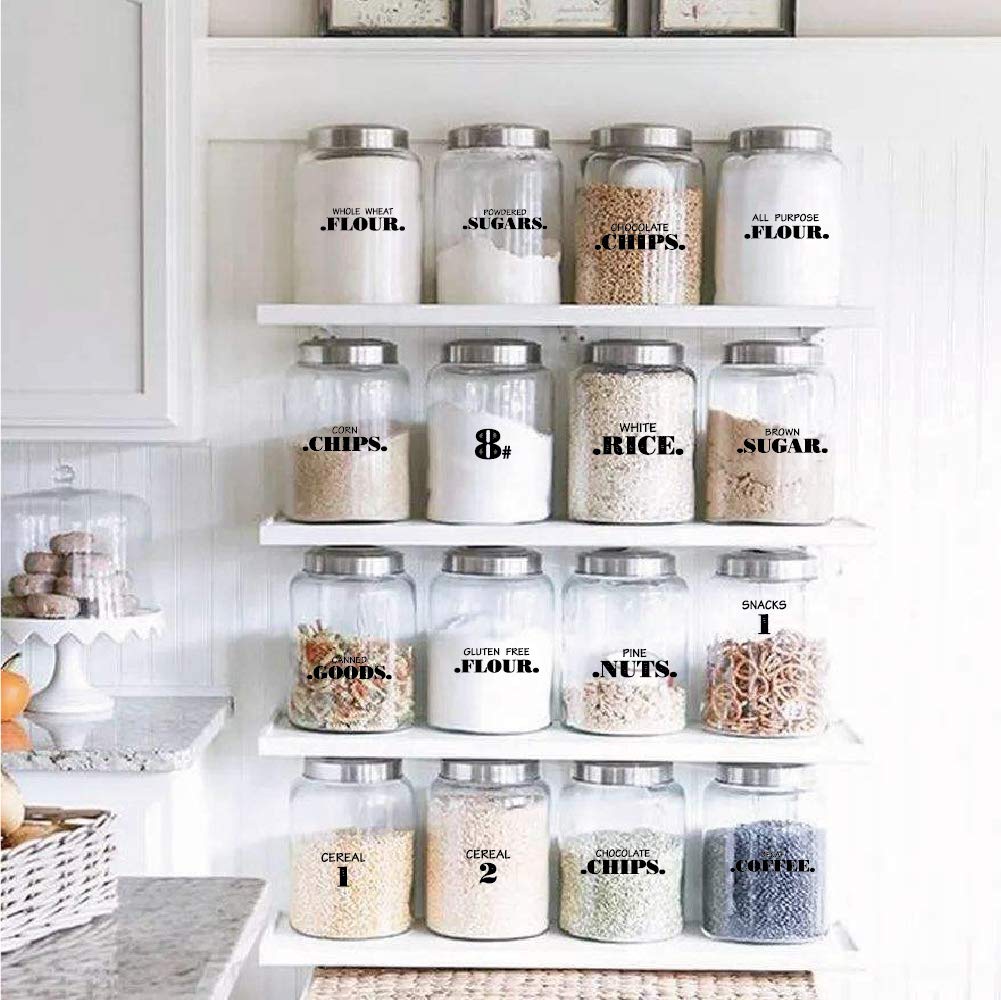 132 Clear Pantry Labels Stickers - Farmhouse Style Bold Preprinted Kitchen Organization Labels, Waterproof Food Storage Labels for Jars & Canisters (Various Sizes) - Perfect for Pantry, Spice Jars & Kitchen Storage Containers