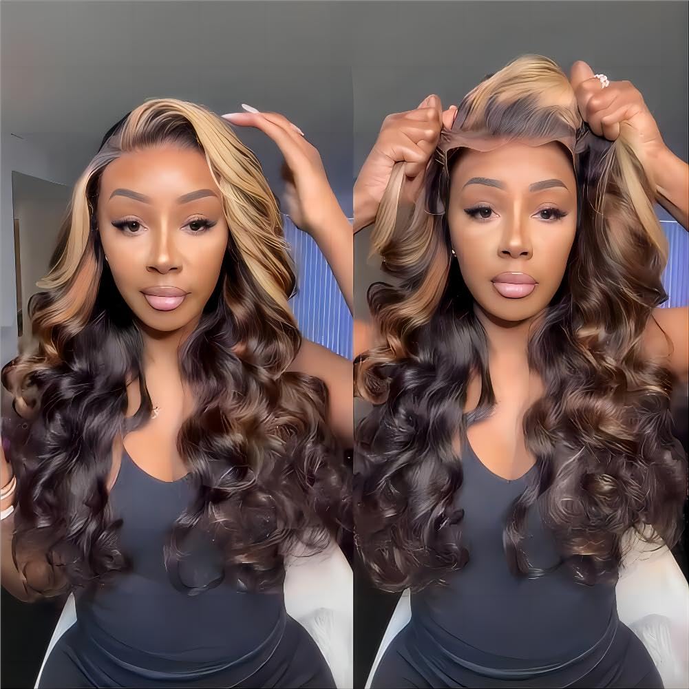 ISEE Glueless Human Hair Wigs for Black Women - Pre Plucked 6x4 HD Lace Front Wig with Honey Blonde Highlights (24 Inch, P4/27) | Breathable & Natural Looking for Daily Wear, Parties & Special Occasions