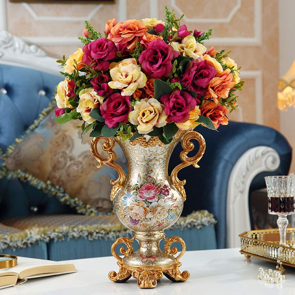 Elegant Large Flower Vases for Table Centerpiece - European Retro Tall Resin Vase (8.66×12×6.1in, Beige) - Perfect for Kitchen, Dining Room, Living Room & Bedroom Decor | Home Decor, Wedding Centerpiece, Gift Idea