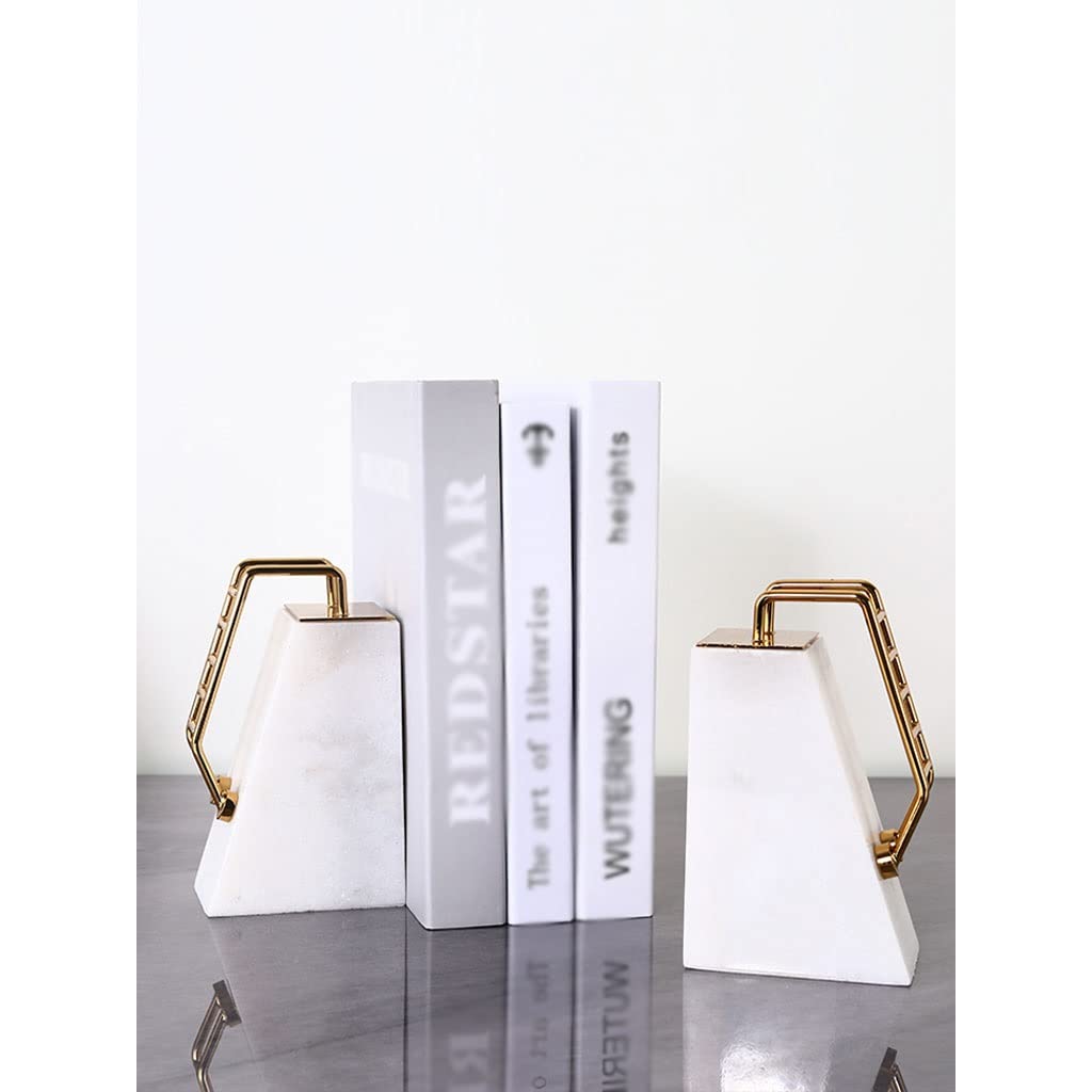 Nordic Marble Bookends - Metal Staircase Design Book Holders for Heavy Books | Elegant Home Office Desk Decor & Study Organizer | Perfect Gift for Book Lovers (Set of 2) - Ideal for Bookshelves, Office Desks, and Reading Nooks
