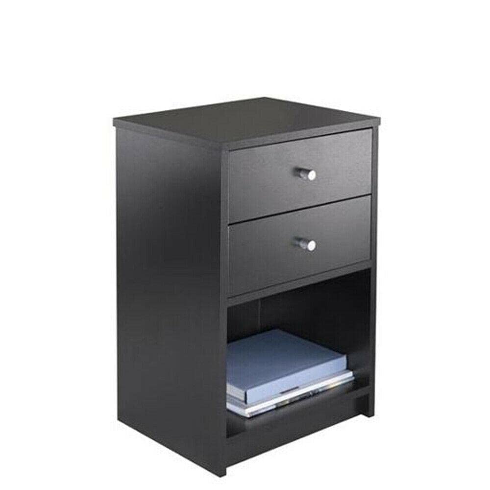 Modern Black Wooden 2-Drawer Nightstand with Storage - Bedside End Table for Bedroom Organizer | Perfect for Small Spaces, Apartment Living & Guest Rooms (2673568)