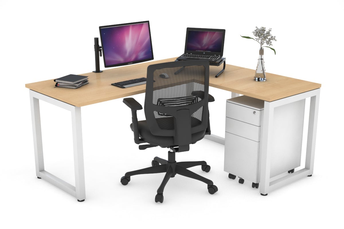 Quadro Loop Legs L-Shaped Corner Office Desk - 1800L x 1450W Dimensions, Ergonomic Home & Business Workspace Solution for Computer, Laptop, and Office Setup