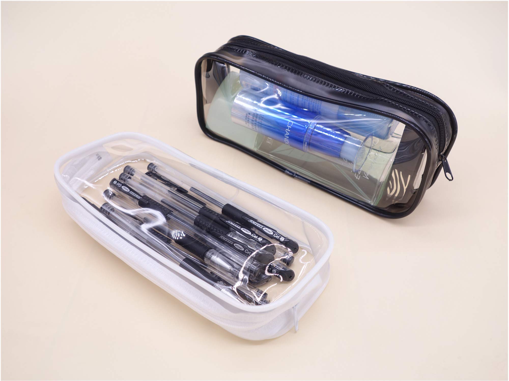 4-Pack Clear PVC Zipper Pencil Pouch - Large Capacity Transparent School Supply Organizer for Pencils, Makeup & Travel Toiletries | Durable & Portable (Black & White) - Perfect for Students, Office & Travel Accessories Storage