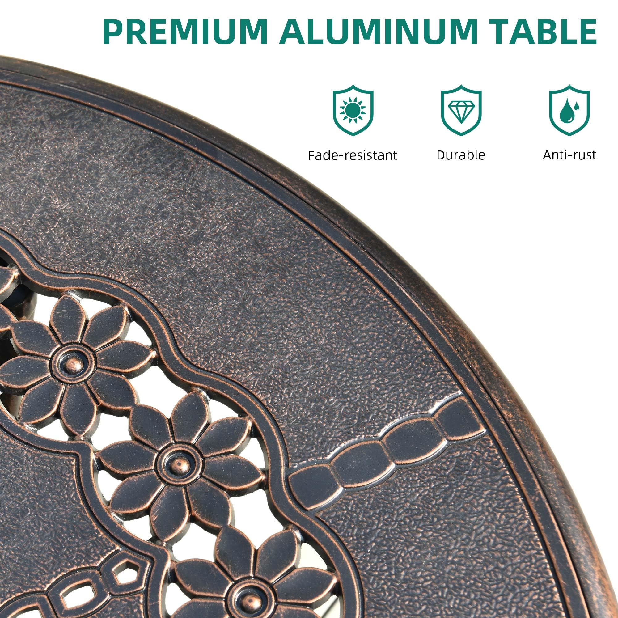 YITAHOME 25 Inch Round Aluminum Outdoor Bistro Table - Rust-Resistant Patio Dining Table with Umbrella Hole for Garden, Balcony, Poolside & Deck - Perfect for Outdoor Entertaining & Relaxation (Bronze)