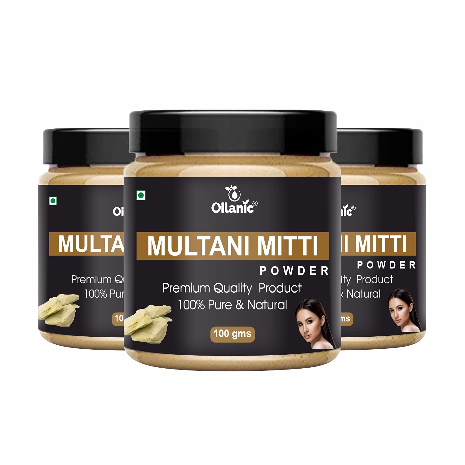 Oilanic 100% Pure & Natural Multani Mitti Powder - 3 Jar Combo (300g) for Glowing Skin & Healthy Hair | Face Mask, Hair Treatment, Acne & Oil Control