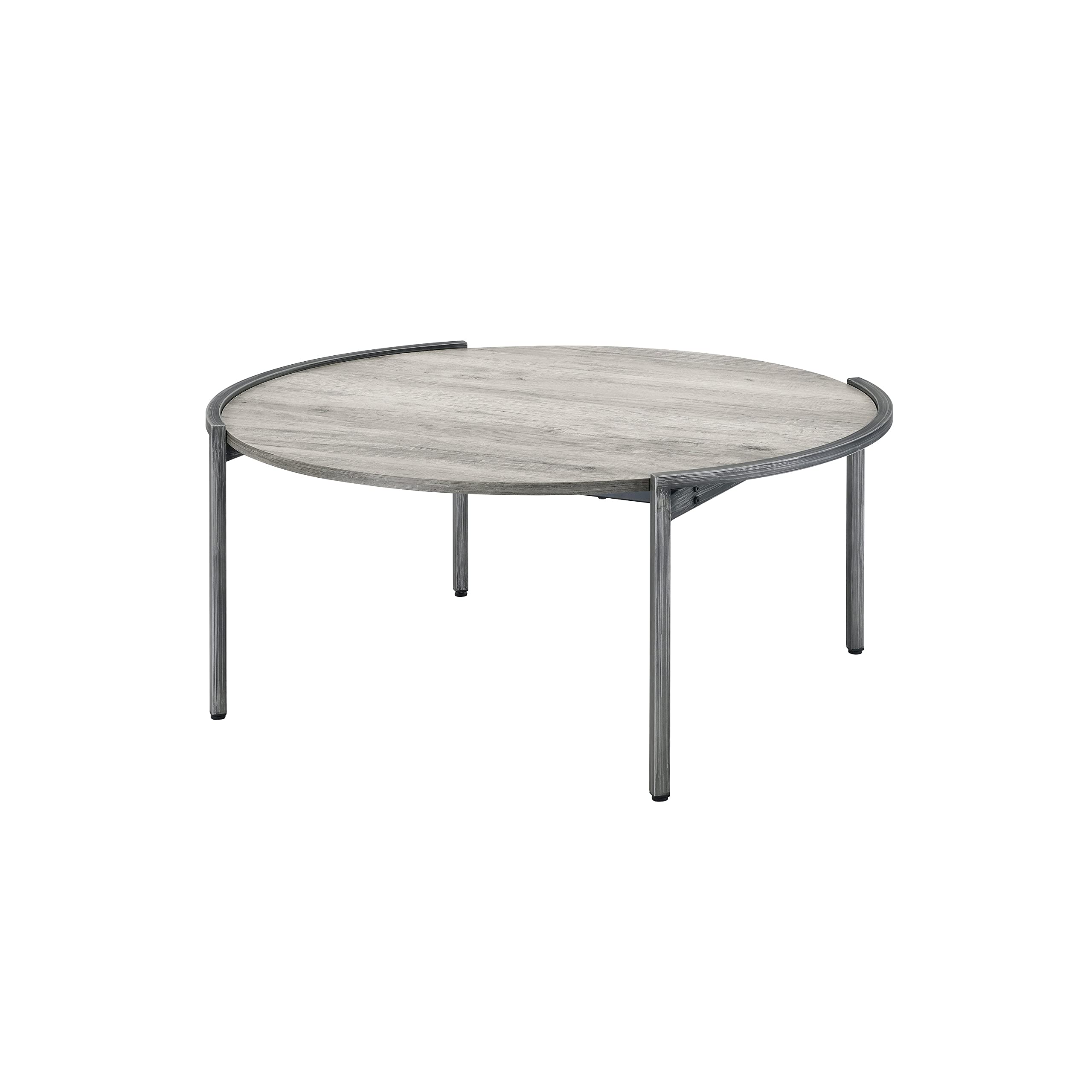 Modern Light Grey 37-inch Round Coffee Table - Contemporary Urban Design with Paperboard Steel Brushed Finish | Perfect for Living Room, Lounge & Small Space Decor