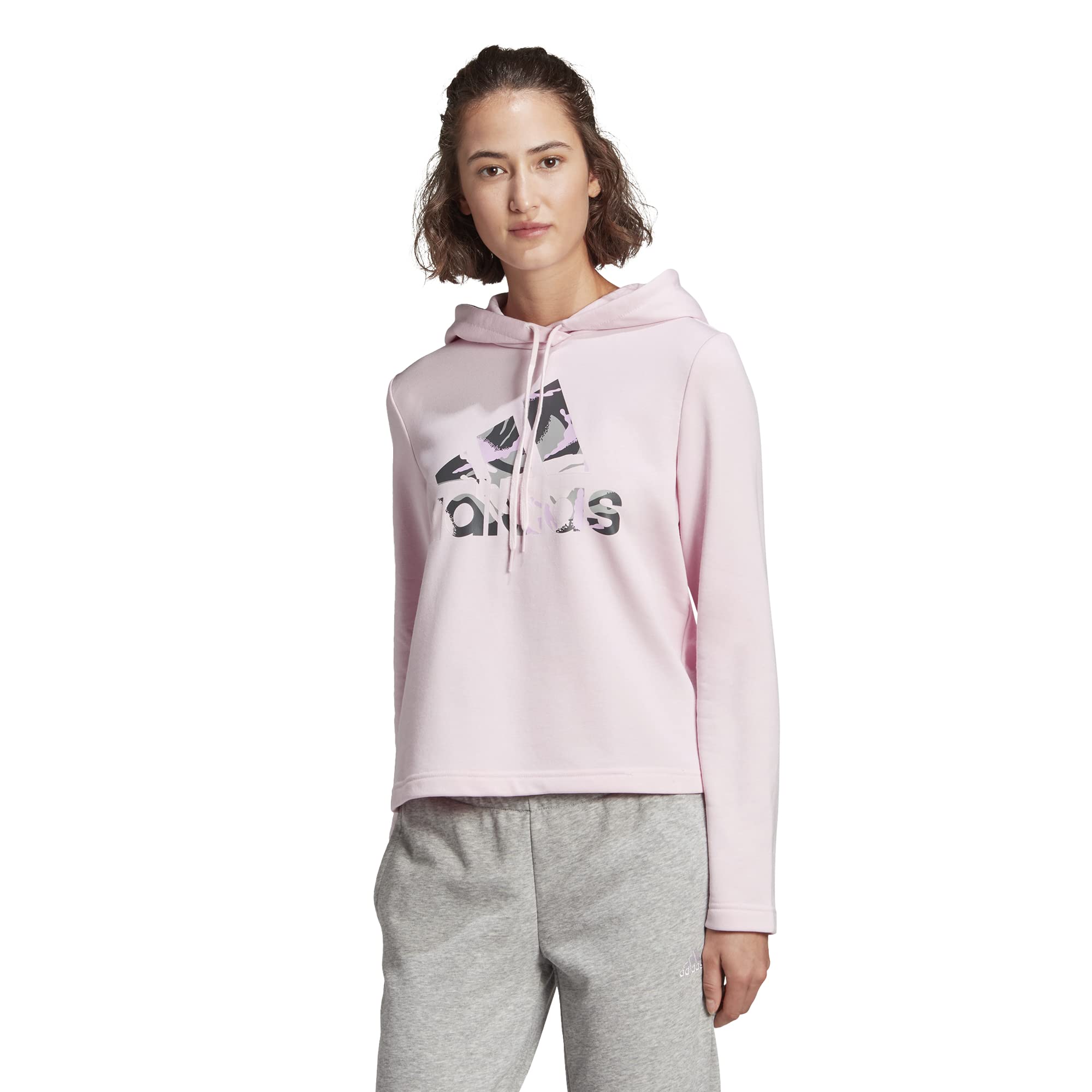 adidas Women's Camo Print Hooded Sweatshirt | Lightweight Fleece Pullover | Streetwear Fashion & Casual Wear for Running, Gym, and Everyday Comfort