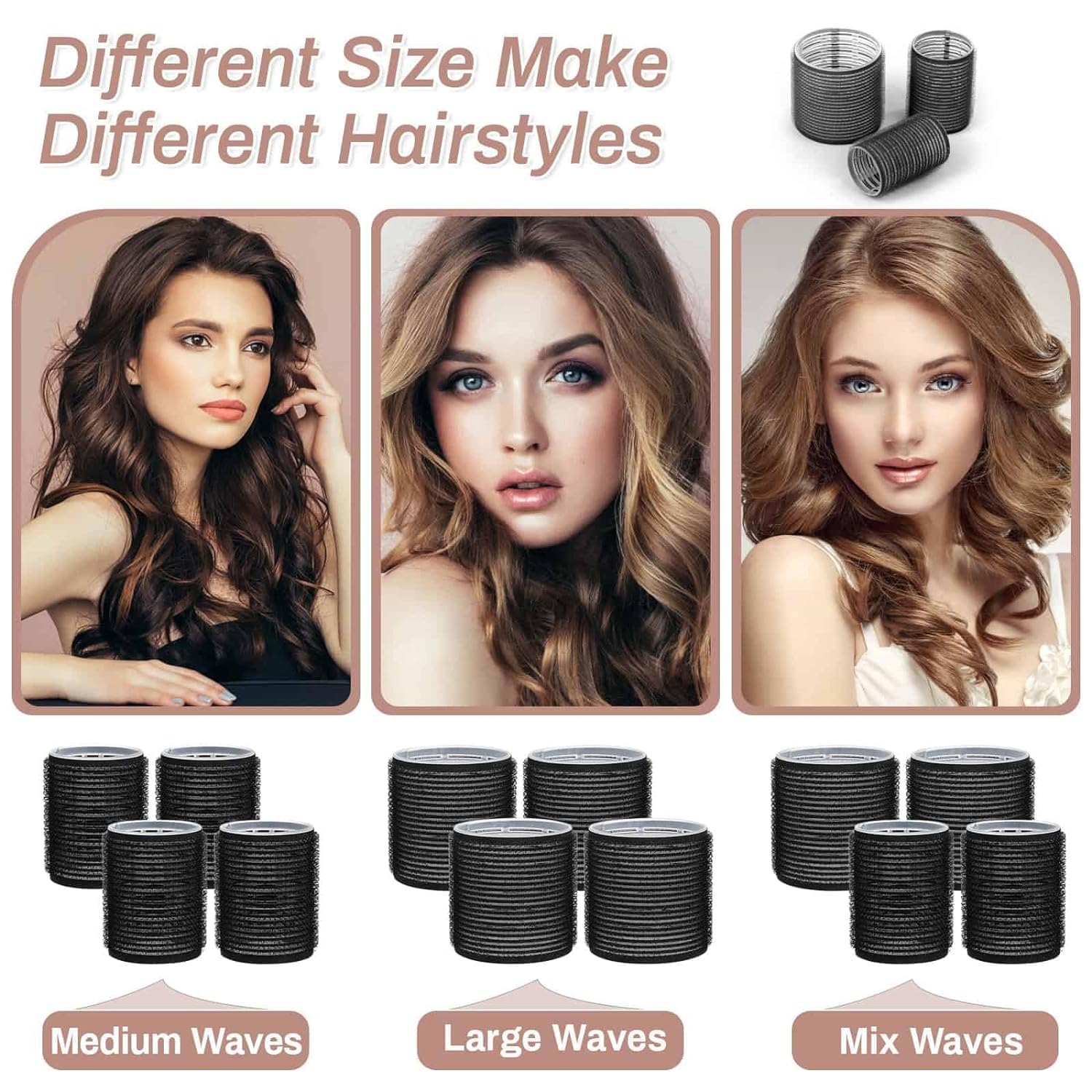 FUNZUO Self-Grip Hair Rollers & Heatless Curlers Set - 20 Pcs (8 Rollers + 12 Clips) for Long & Medium Hair - 2 Sizes (4 Jumbo & 4 Large) - Black | Perfect for Overnight Styling, Salon-Quality Curls at Home, and Travel-Friendly Hair Care