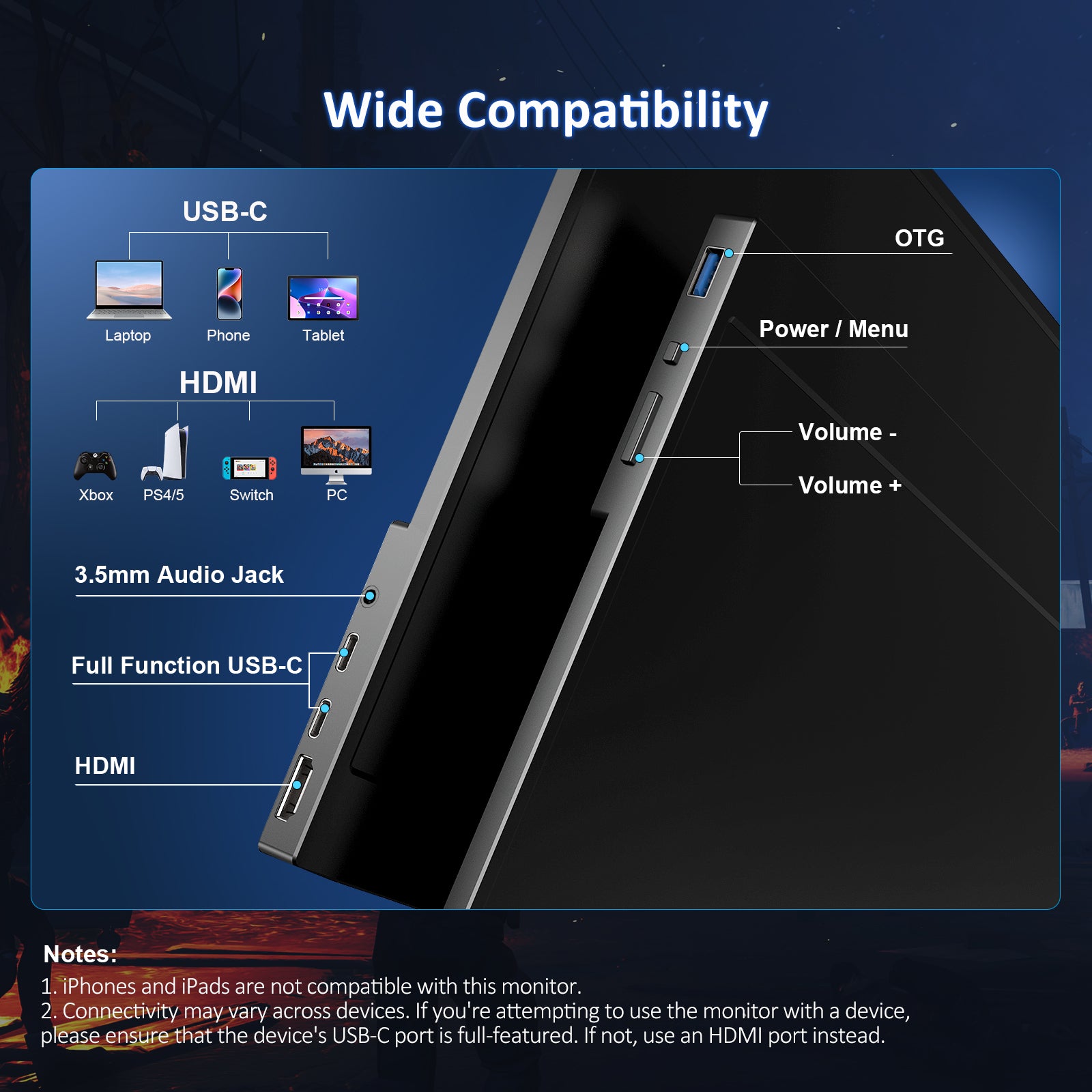 NexiGo NG17FGQ 17.3 Inch Portable Monitor with 300Hz Refresh Rate & Built-in Kickstand - Perfect for Gaming, Office Work, and Travel