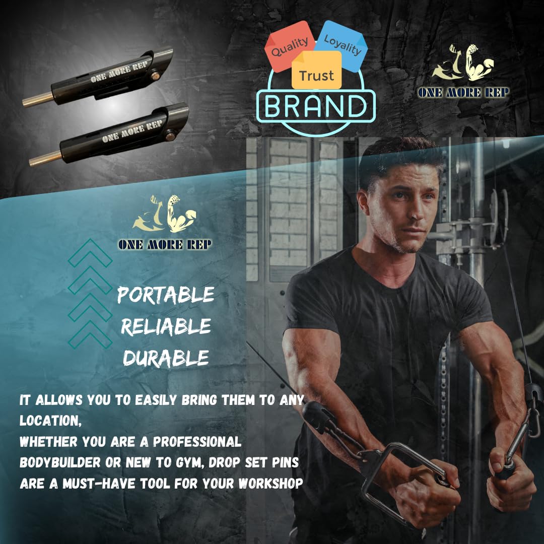 Original Weight Drop Set Pins for Gym Equipment - Onemorerep™ Weight Stack Loading Pins for Drop Sets, Strength Training & Home Gym Workouts - Perfect for CrossFit, Bodybuilding & Fitness Enthusiasts
