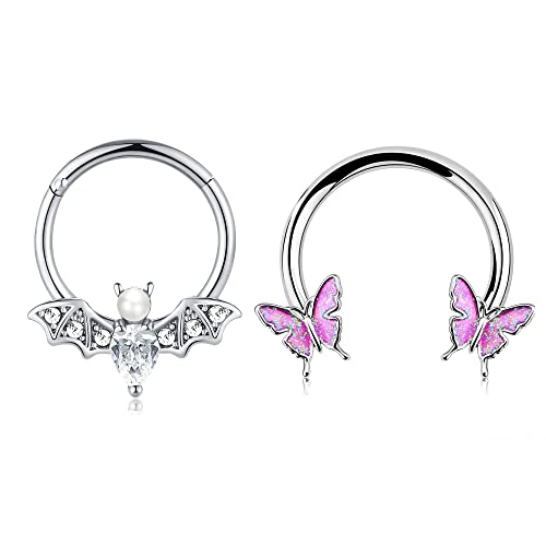 D-2Pcs-Silver bat-Pink Butterfly
