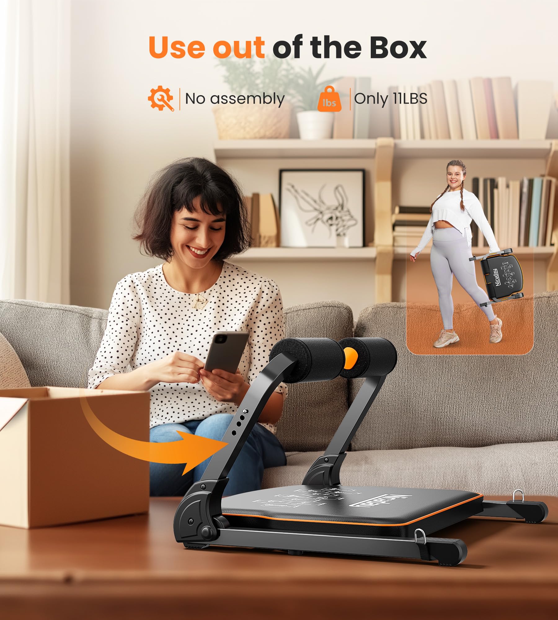 Niceday Ab Workout Equipment - Home Gym Ab Machine for Core Training, Sit Up Bench with Resistance Bands (330 LBS Capacity) - Perfect for Home Workouts & Strength Training