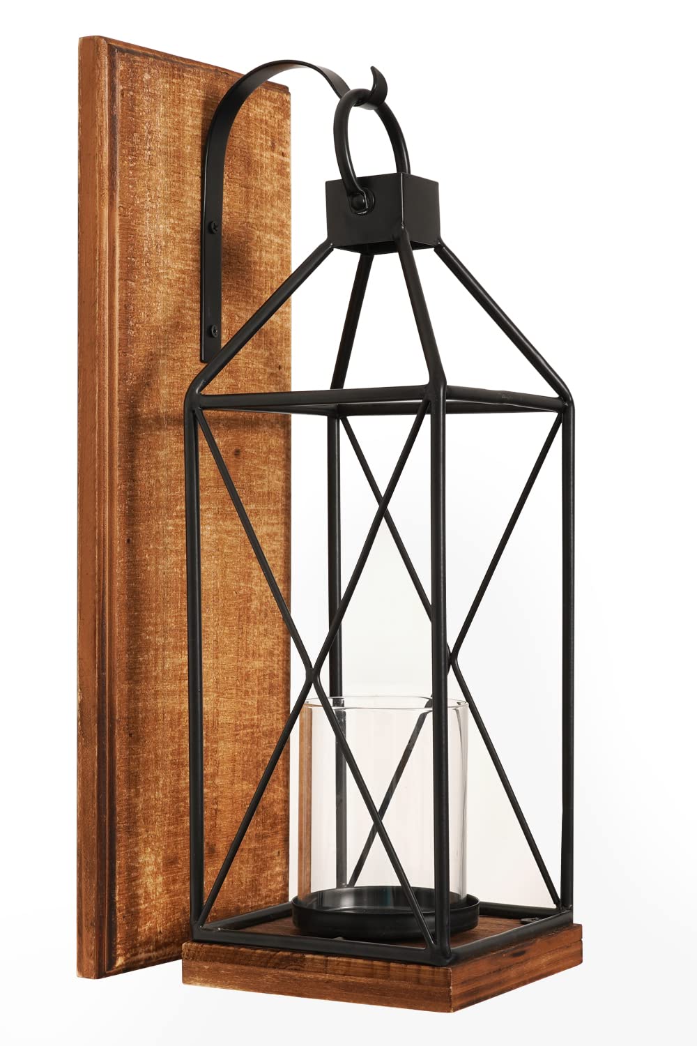 Homemory Rustic Wood Wall Candle Sconce with Glass Holder - Decorative Candle Lantern for Living Room & Dining Room Wall Decor | Perfect for Farmhouse, Cottage & Vintage Home Decor