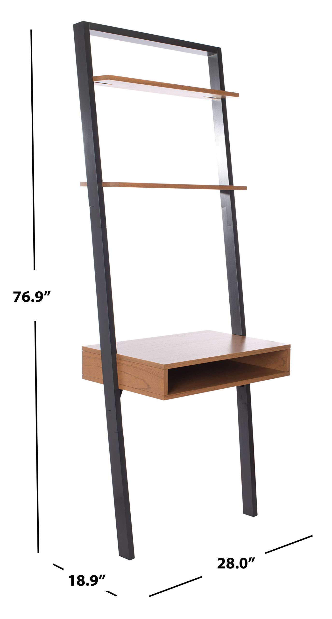 SAFAVIEH Home Collection Kamy Natural and Charcoal 2-Shelf Leaning Desk - Modern Wooden Ladder Shelf for Home Office, Living Room & Bedroom Storage