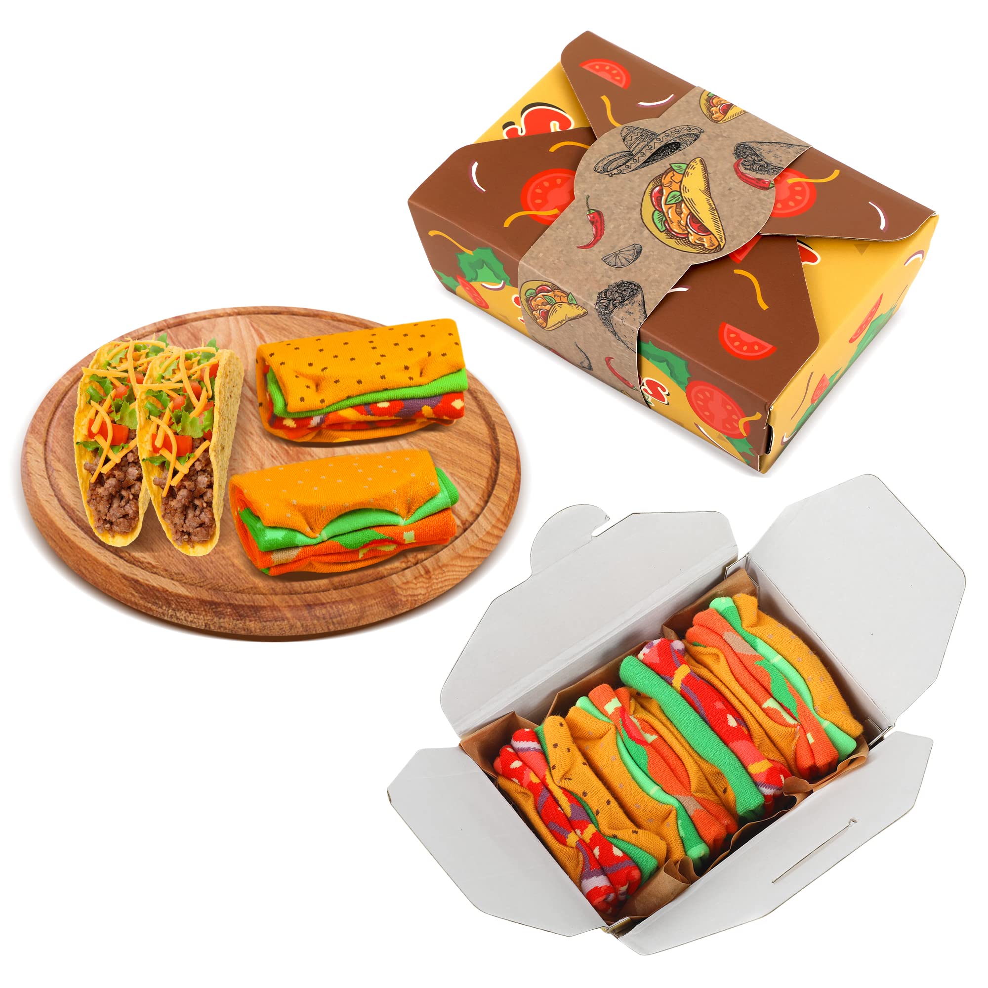 Funny Burger Hot Dog Tacos Popcorn Novelty Socks Gift Box - Easter, Father's Day, Birthday Gag Gift for Men, Women & Teens - Perfect for Christmas Stocking Stuffers & Casual Wear