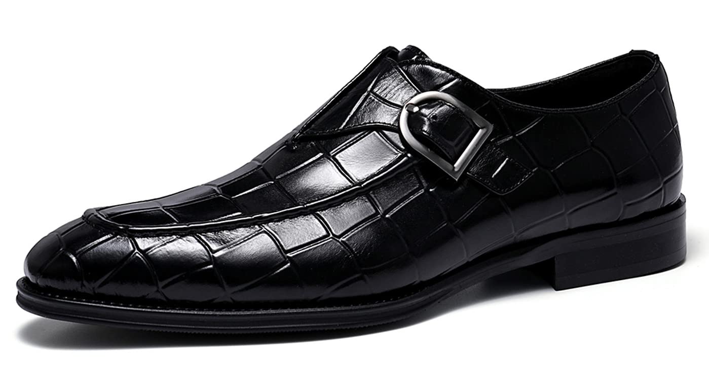 Santimon Men's Dress Loafers - Monk Strap Slip-On Business Casual Shoes for Work & Formal Occasions | Comfortable Leather Dress Shoes for Office, Wedding & Business Meetings