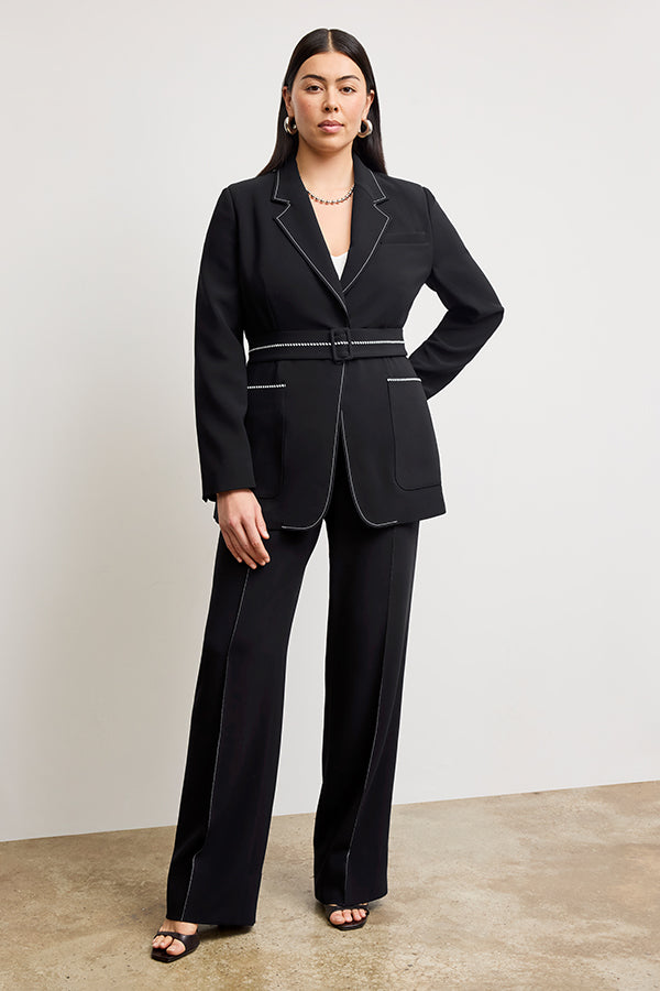 Lowen Jetset Pant - Everyday Stretch Crepe Pants with Topstitch Detail in Black | Comfortable Work Pants & Travel Pants for Women