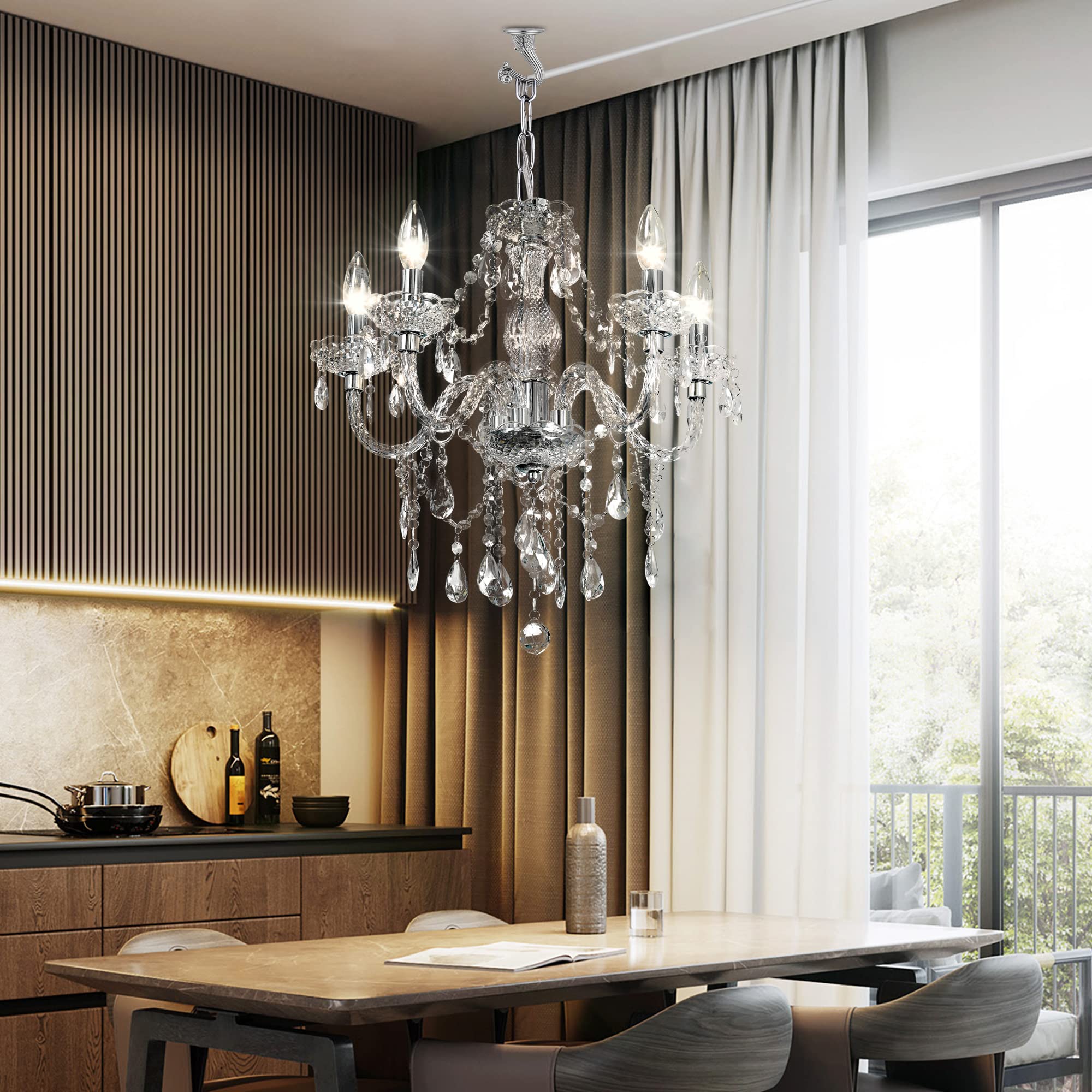 5-Light Crystal Hanging Pendant Chandelier with Clear Cord & On/Off Switch - 19