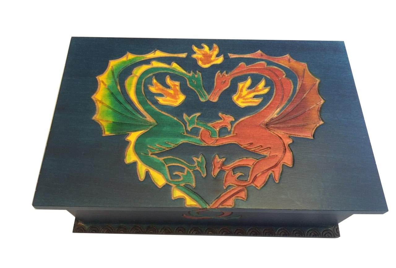 Dragons In Love Large Secret Wooden Puzzle Box - Brain Teaser Gift for Adults & Teens - Perfect for Valentine's Day, Anniversary & Romantic Surprises