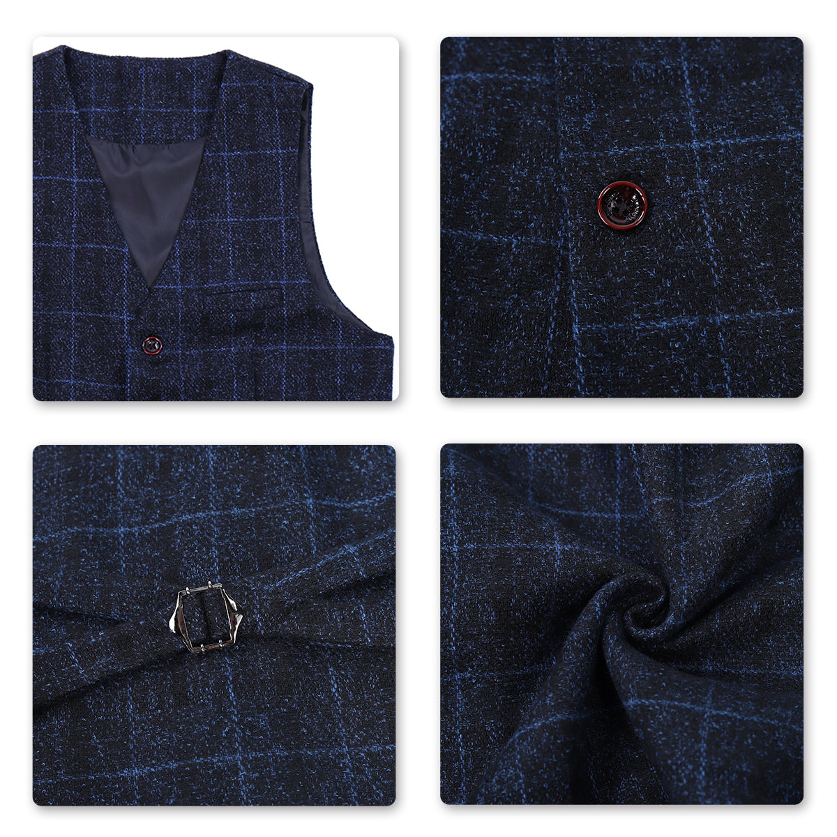 Men's Dark Blue Plaid One Button Wool 3-Piece Suit | Formal Business Attire & Wedding Outfit