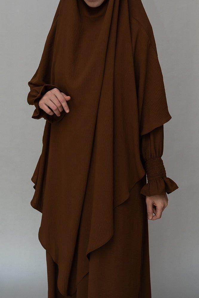 Kalean Travel Abaya Dress - Wrinkle-Free Coffee Color Modest Muslim Dress for Women | Perfect for Airplane, Vacation & Everyday Wear