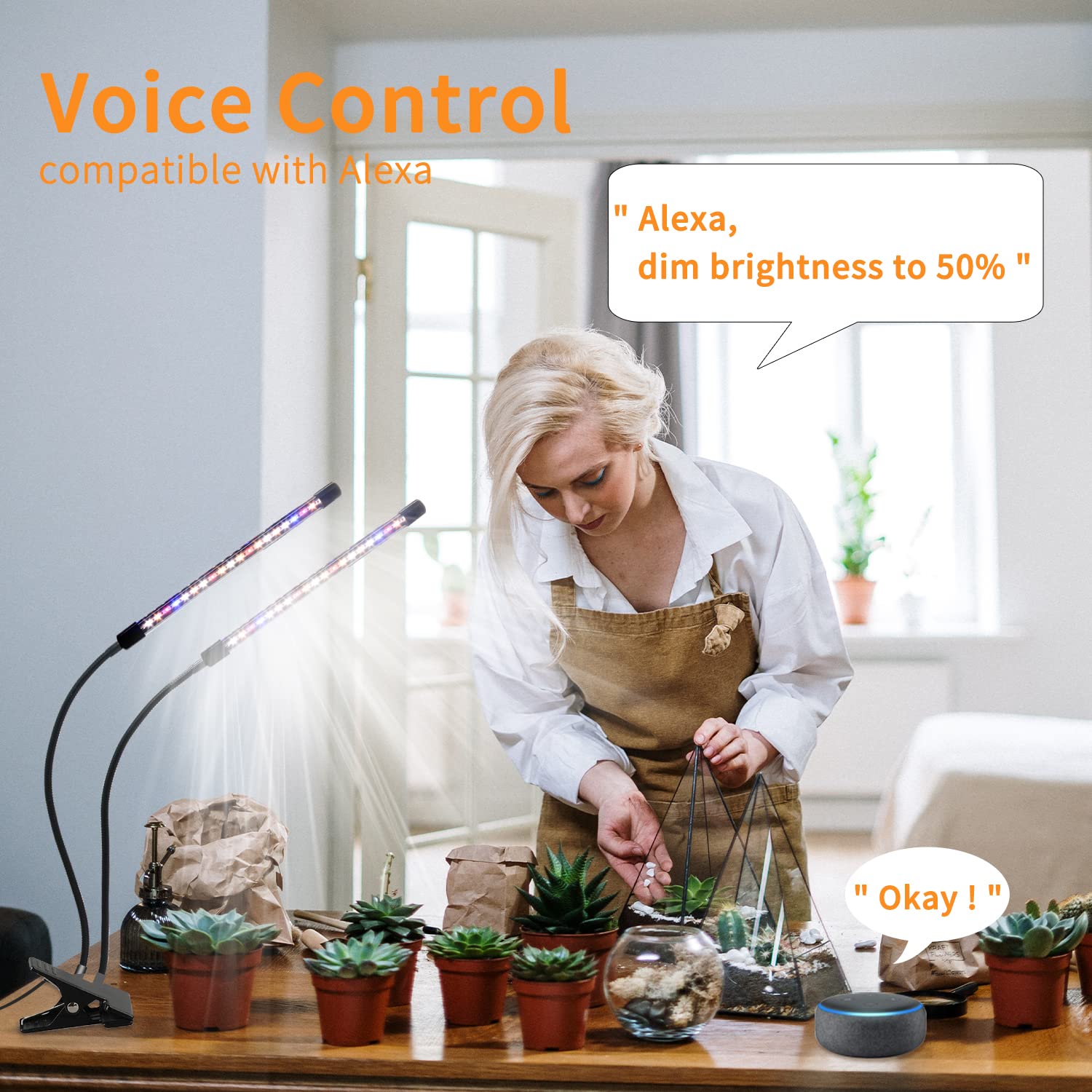 Full Spectrum LED Grow Lights for Indoor Plants - Smart WiFi Grow Light with Timer & Dimmable Clip, App/Voice Control (Alexa/Google/Siri Compatible) - Perfect for Hydroponics, Greenhouses & Home Gardening (2 Tube)