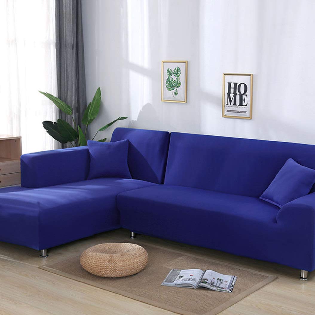 YURASIKU 2-Piece L-Shaped Sectional Sofa Cover Set - Stretchable Elastic Slipcover for Corner Couches, Royal Blue - Perfect for Living Room, Family Room & Home Theater Furniture Protection