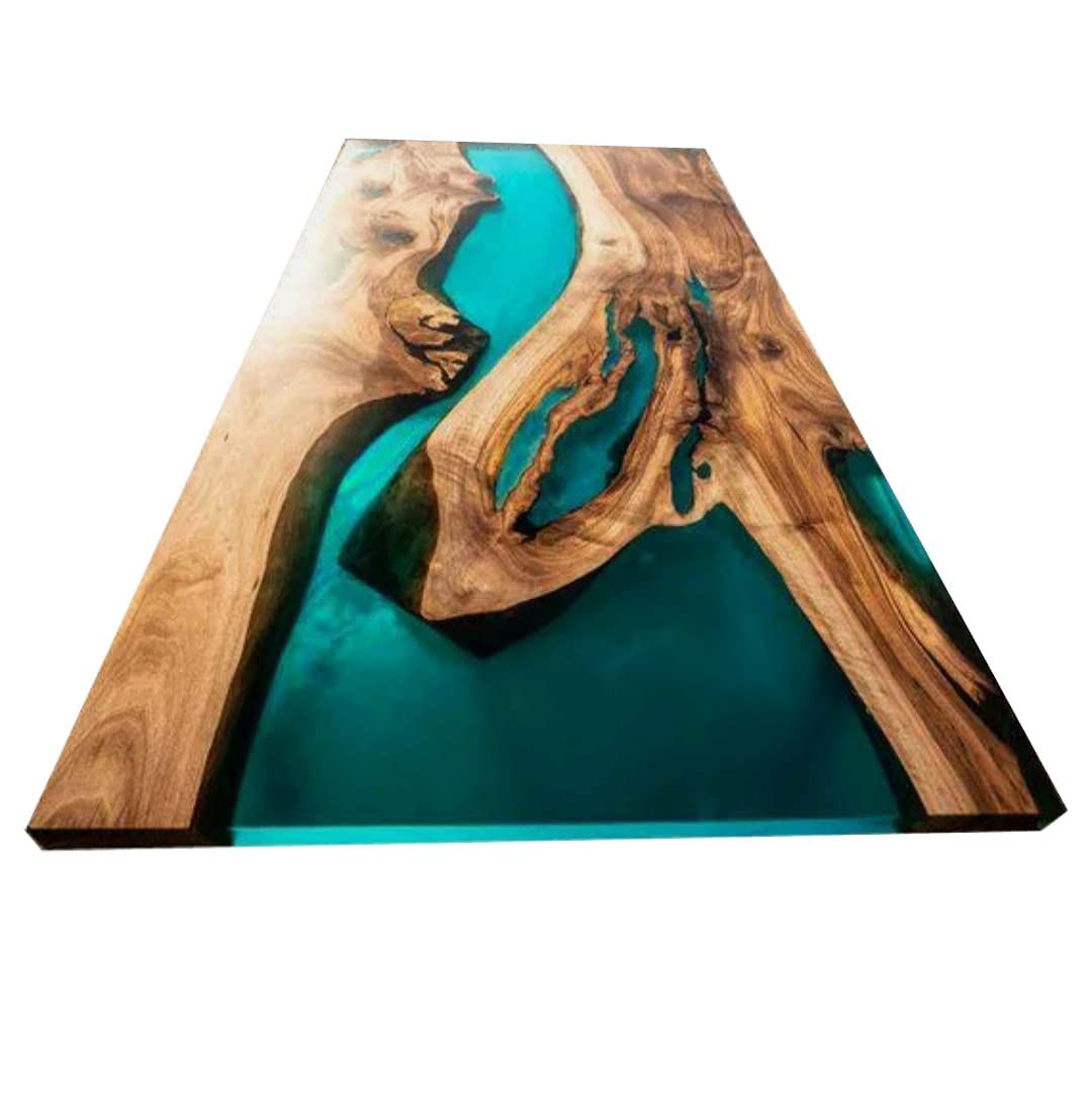 Epoxy Resin River Dining Table with Natural Wood - Handcrafted Plain Edge Wood Epoxy Table for Modern Home Decor & Kitchen Dining Room Furniture