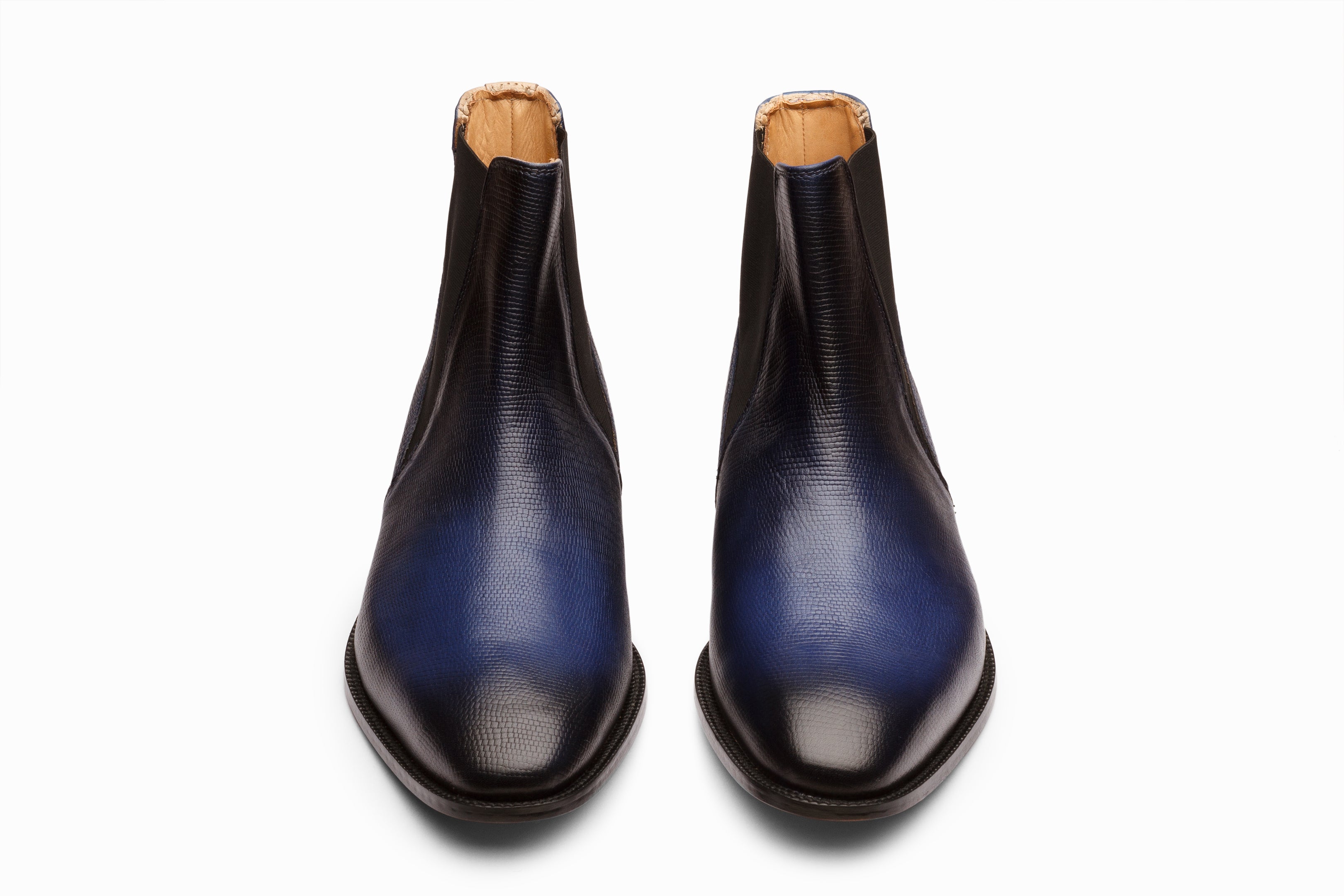 Lizard Skin Print Chelsea Boots for Women - Blue Patina Leather Ankle Boots - Stylish & Comfortable for Casual Outfits, Office Wear & Night Out