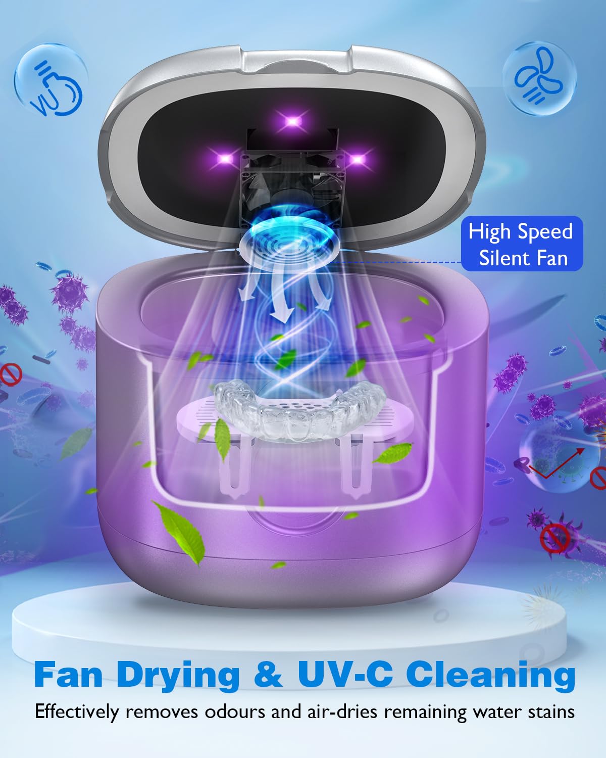 Widit Ultrasonic Retainer Cleaner with UV Light & Drying Function, 46kHz Sonic Cleaning Machine - 4 Modes & Digital Timer for Dentures, Mouth Guards, Braces, Aligners, Jewelry - Perfect for Daily Dental Care & Jewelry Cleaning at Home