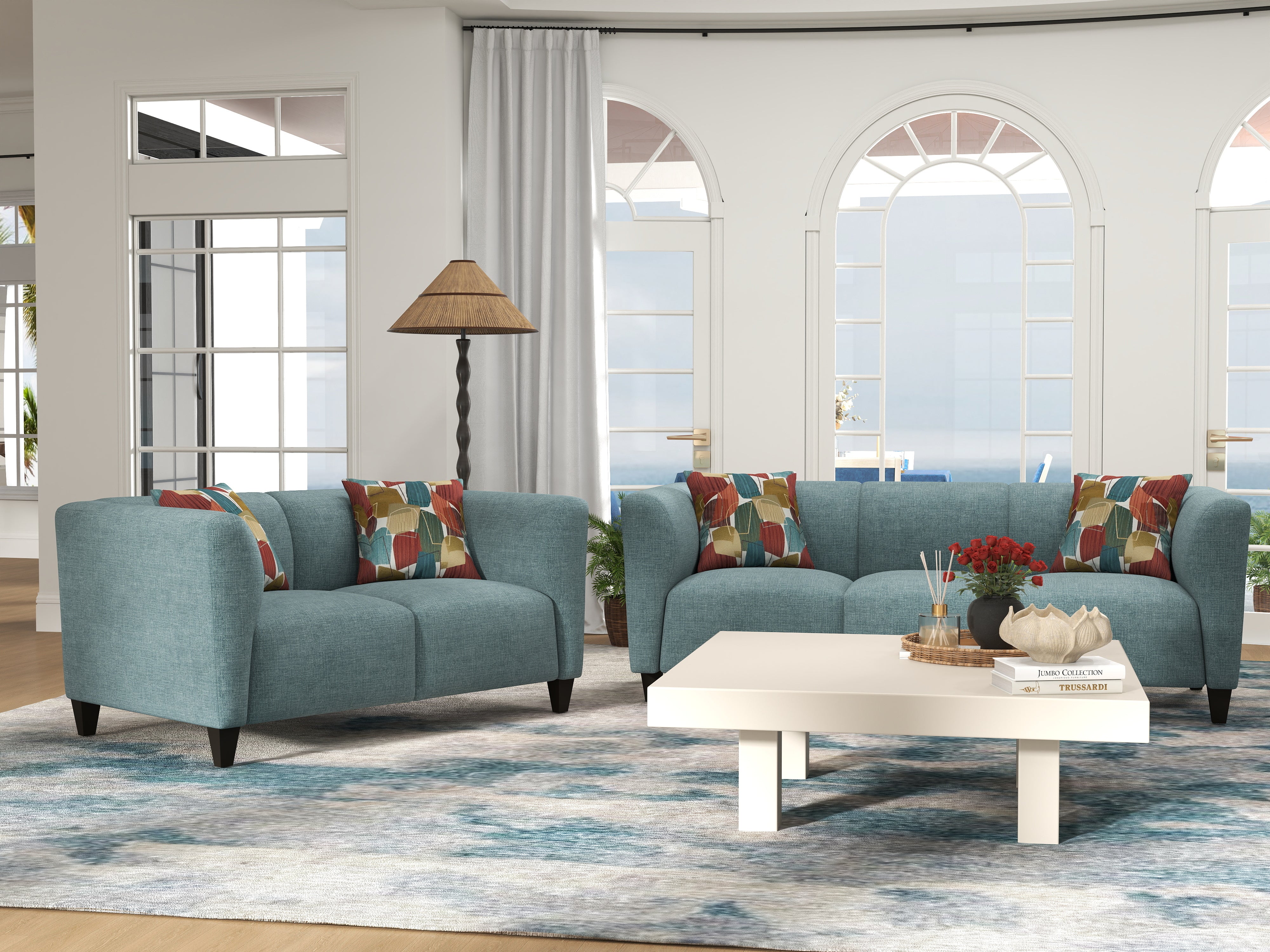 Roundhill Furniture Della Upholstered Sofa and Loveseat Set - Modern Living Room Furniture for Small Spaces | Perfect for Apartments, Condos & Cozy Homes