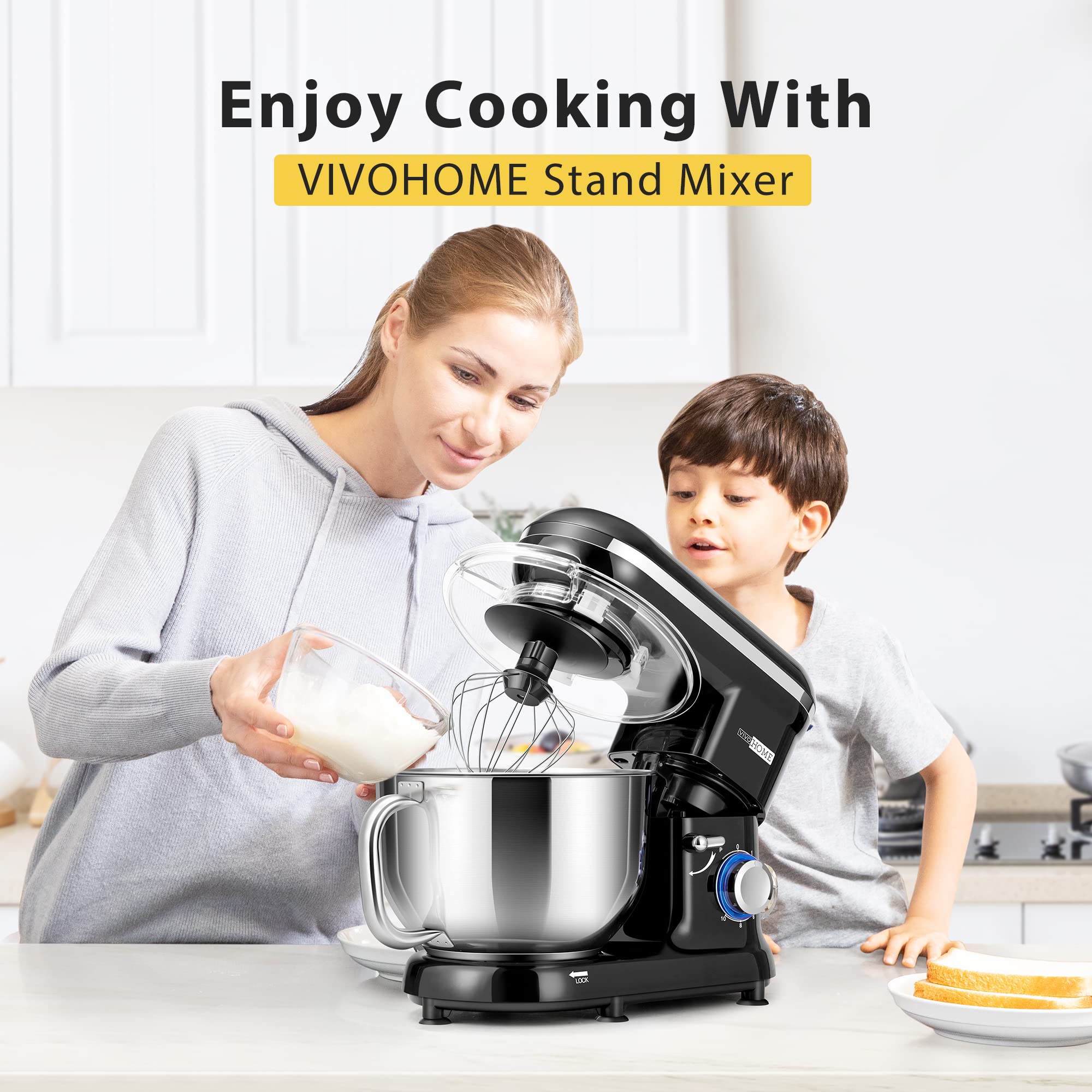 VIVOHOME 660W 10-Speed 6 Quart Tilt-Head Stand Mixer - Electric Kitchen Mixer with Beater, Dough Hook, Wire Whip & Egg Separator - Perfect for Baking Bread, Cakes, Cookies & More (Black)