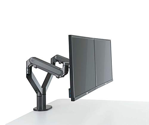 Dual Arm Monitor Mount Stand - Fully Adjustable Aluminum Gas Spring Monitor Holder for 17-32 Inch Screens (Black) | Ergonomic Desk Mount for Home Office, Gaming Setup & Workspace Organization
