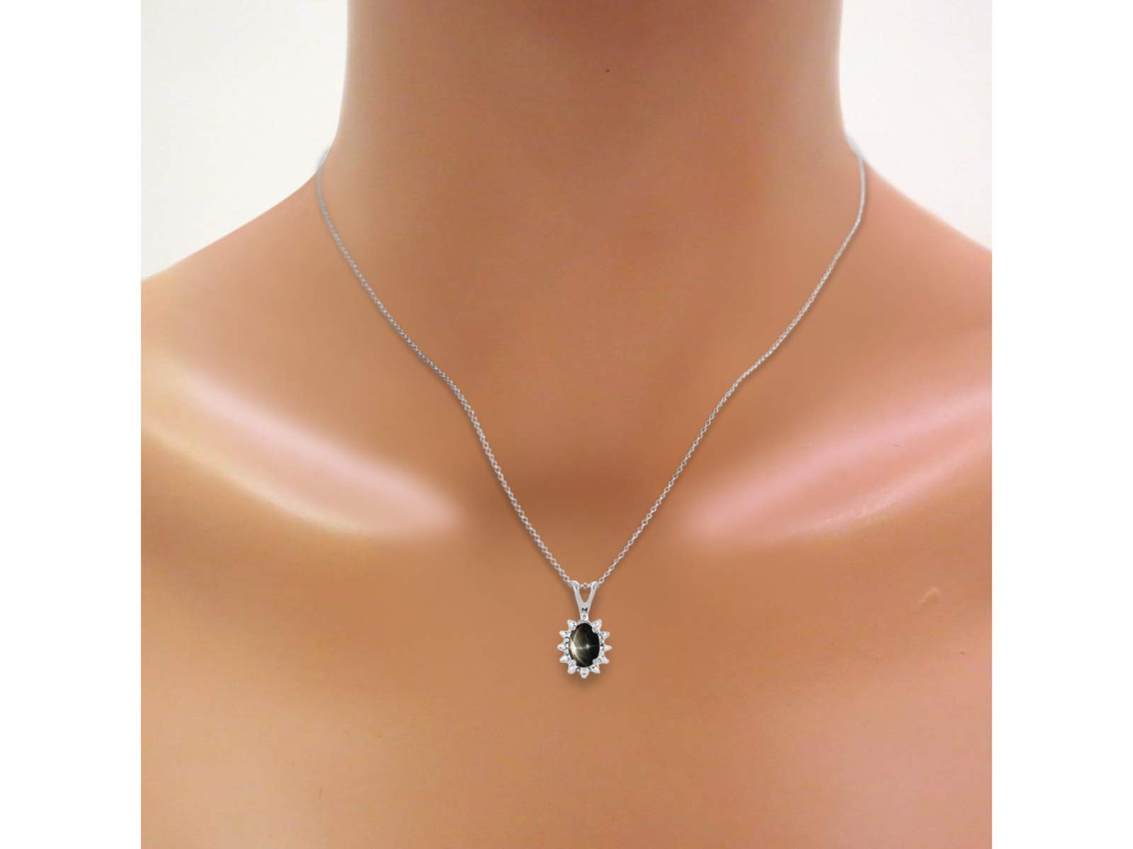 Black Star Sapphire & Diamond Jewelry Set - Sterling Silver .925 Pendant, Earrings & Ring with Chain & Gift Box | Elegant Gift for Women, Anniversary & Special Occasions