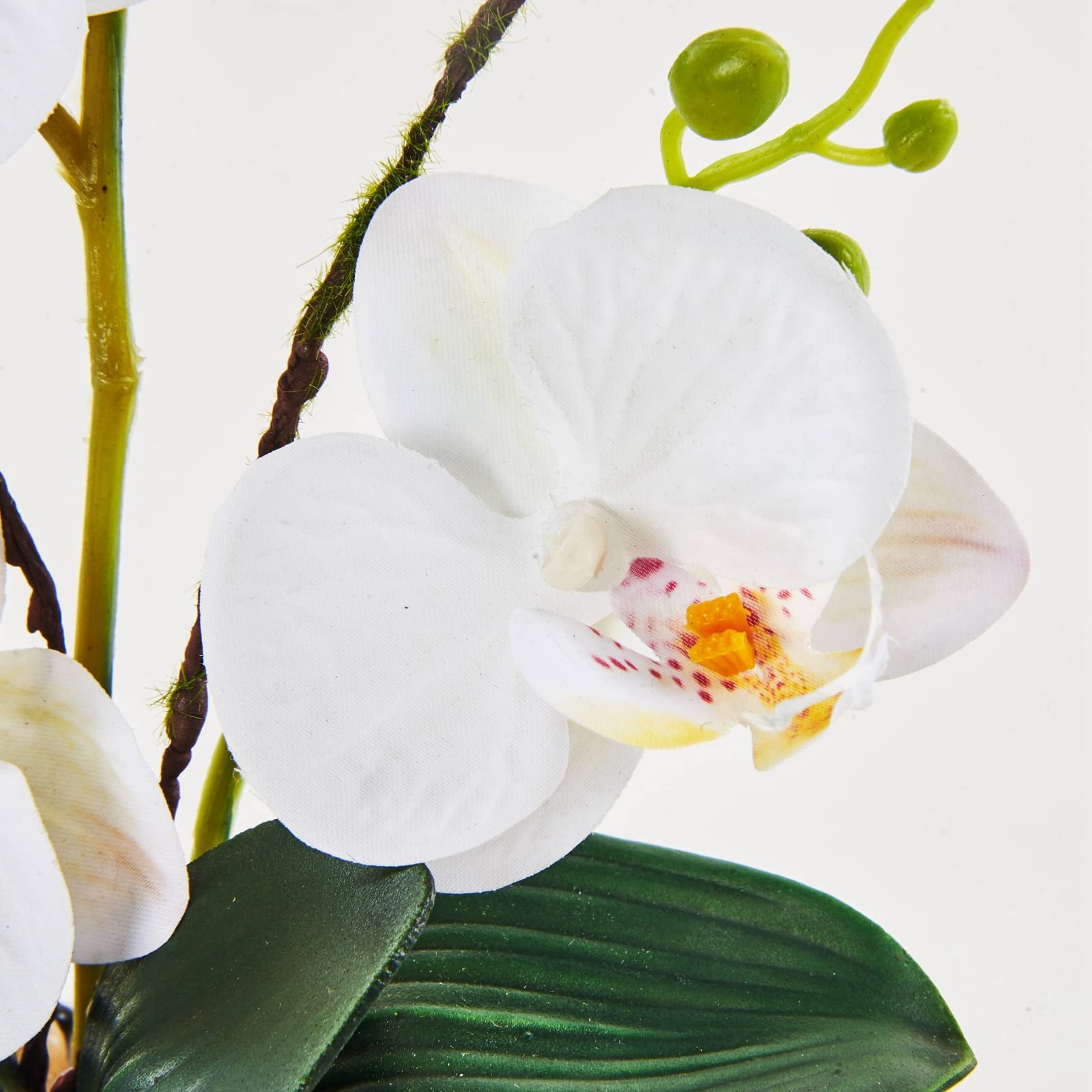 LOUHO Artificial Orchid Flowers with Vase - White Phalaenopsis Silk Flowers for Home Table Decor, Indoor Centerpieces, Office Desk & Wedding Arrangements - Faux Orchid Floral Arrangement in Pot for Living Room, Dining Table & Event Decor