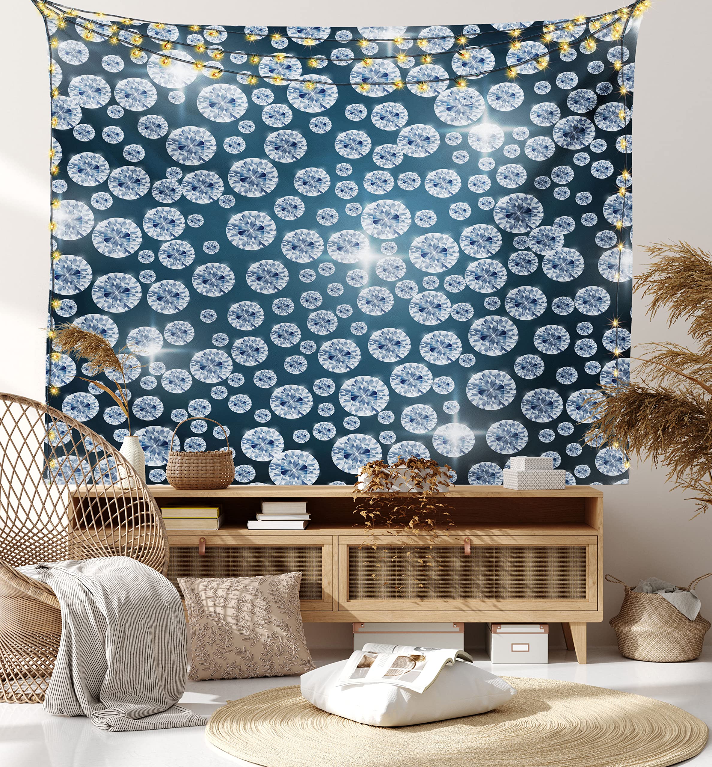 Ambesonne Diamond Tapestry - Carbon Atom Cubic Structure Science Art Fabric Wall Hanging for Bedroom & Living Room Decor, 28x23 Inches, Dark Grey | Perfect for Dorm Rooms, Home Offices & Science-Themed Parties