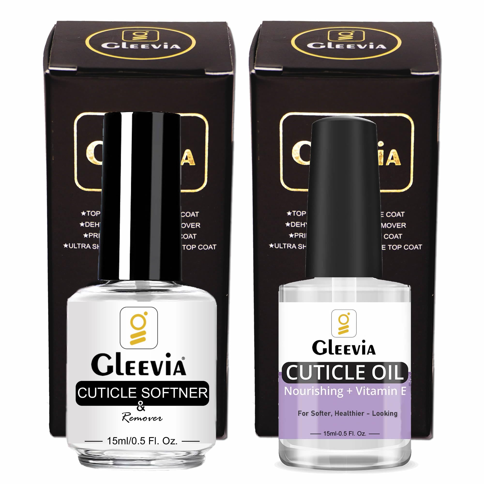 Gleevia Cuticle Oil & Softener Combo Pack - 2Pcs Nail Care Set for Dry, Damaged Cuticles | Nourishing & Moisturizing Treatment to Strengthen & Revitalize Nails | Perfect for Manicures, At-Home Nail Care & Professional Salons (15ml Each)