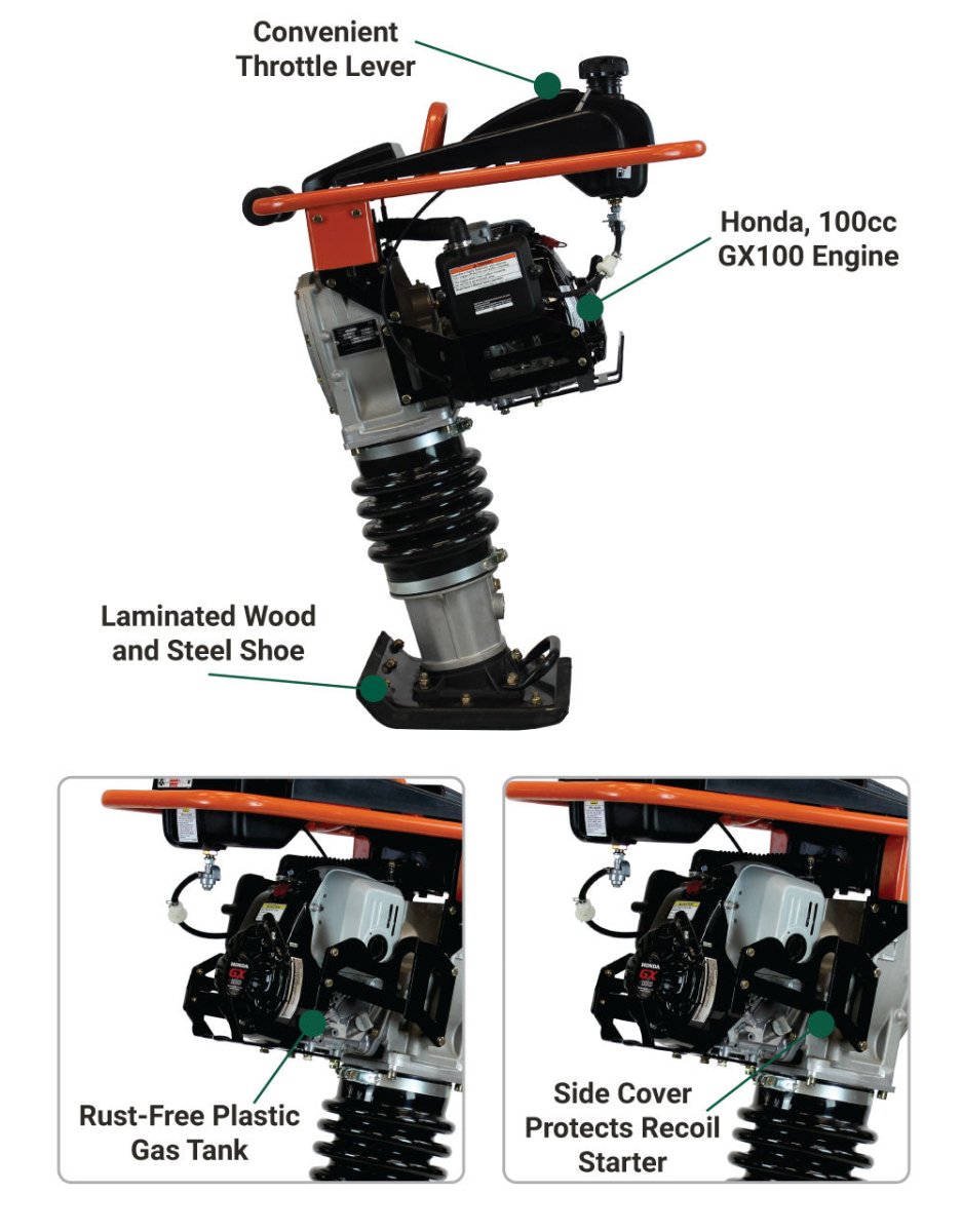 Brave Tamping Rammer 12.8 kN with Honda GX100 Engine - Heavy Duty Compaction Equipment for Soil & Asphalt in Construction Projects