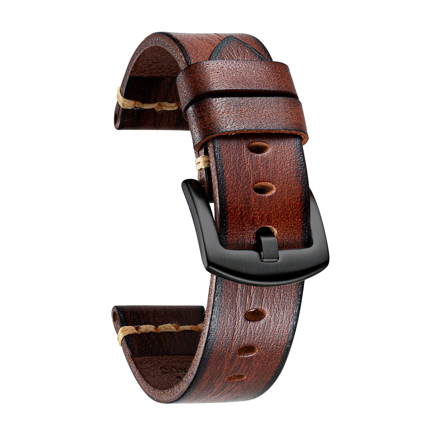 Premium Leather Watch Band for Samsung, Huawei & Garmin Smartwatches - 18/20/22/24mm Adjustable Strap - Durable Tanned Leather Replacement Strap for Everyday Wear, Business & Casual Occasions
