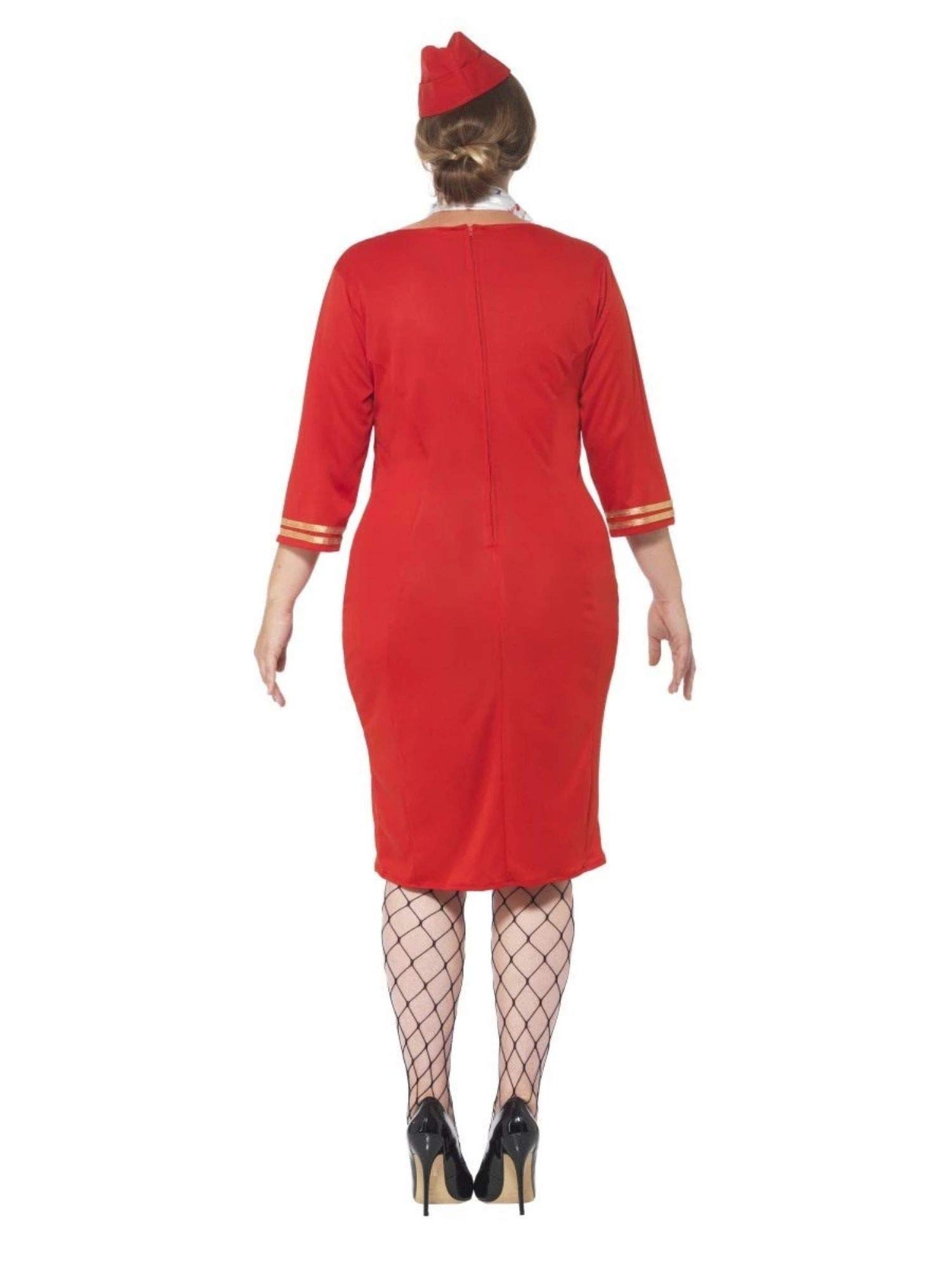 Smiffys Curves Air Hostess Costume - Sexy Flight Attendant Halloween Costume for Women, Plus Size Uniform Dress for Cosplay & Theme Parties
