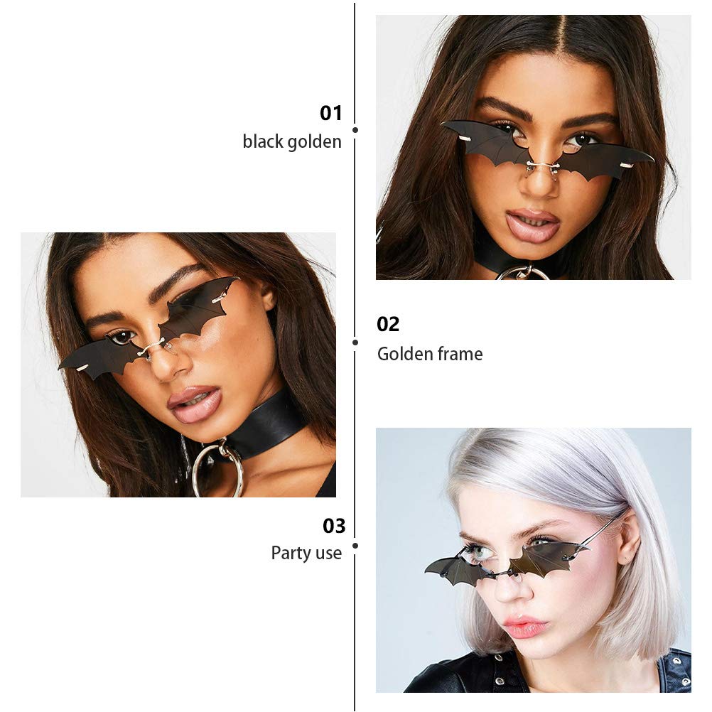 ABOOFAN 1pc Bat Shaped Halloween Sunglasses - Novelty Party Glasses for Women & Men, Funny Rimless Costume Accessories for Halloween Decor, Photo Props & Cosplay - Perfect for Halloween Parties, Costume Events & Themed Photoshoots