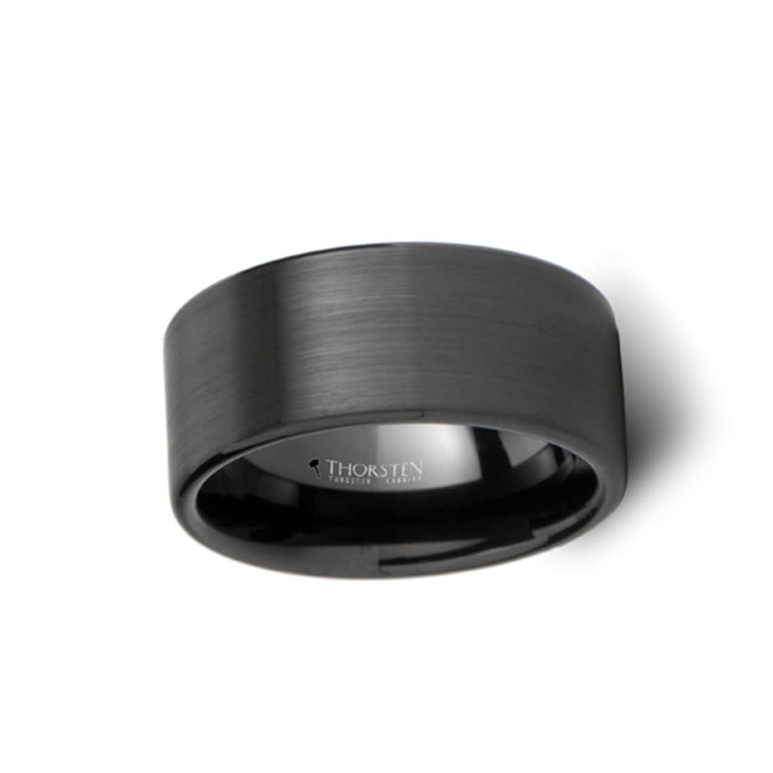 SAN ANTONIO 10mm Wide Flat Black Brushed Tungsten Wedding Band for Men - Durable & Scratch-Resistant Ring for Engagement, Anniversary & Everyday Wear
