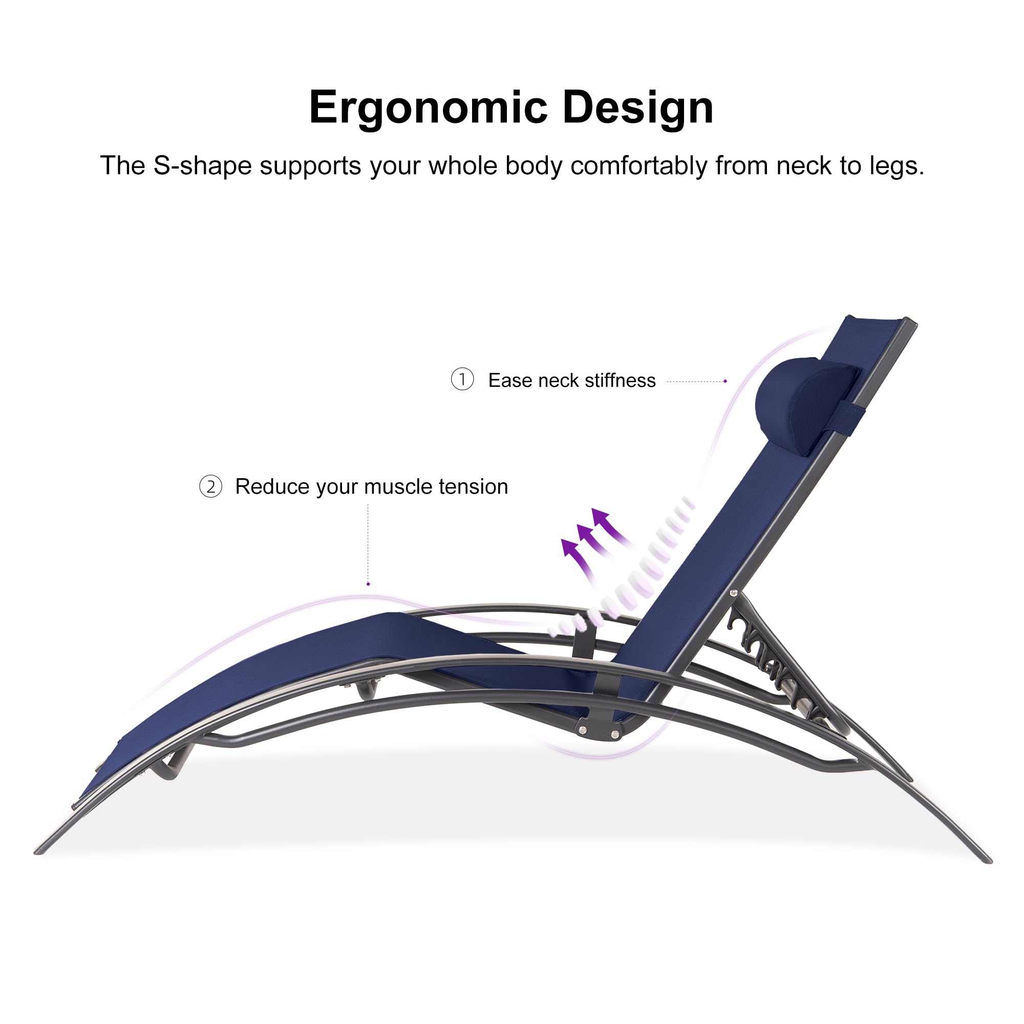 PURPLE LEAF Outdoor Chaise Lounge Set - All-Weather Poolside & Beach Sunbathing Chair with Side Table - Navy Blue Patio Furniture for Backyard, Garden & Tanning