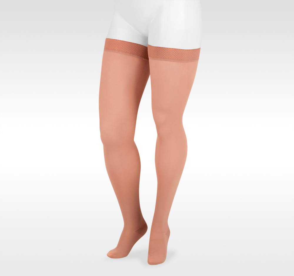 Juzo Dynamic Varin Closed Toe Compression Thigh High Stockings 20-30 mmHg for Men & Women - 2-Way Stretch Fabric, Silicone Top Band, Medical Compression Therapy - Made in USA, Beige, Size I Short - Ideal for Lymphedema, Varicose Veins & Post-Surgery Recovery