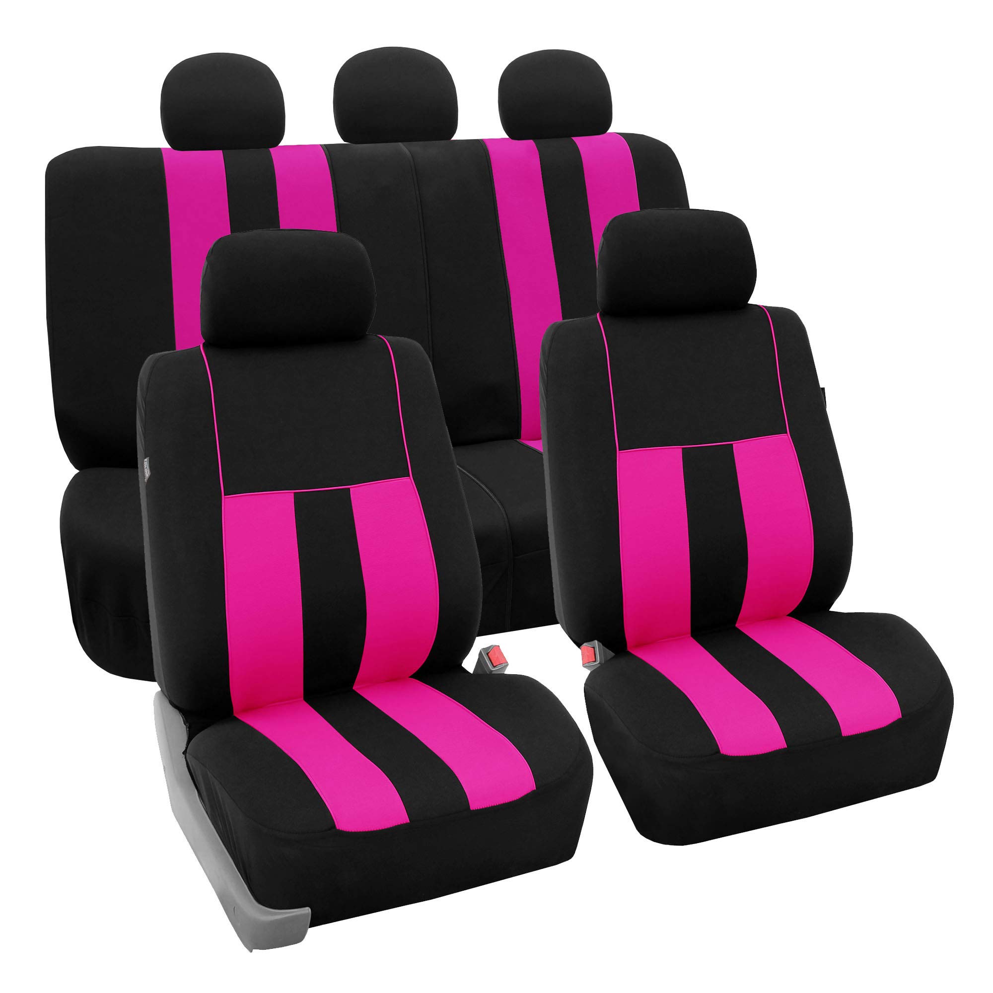 FH Group Universal Car Seat Covers Full Set - Breathable Cloth Fabric, Airbag Compatible, Split Bench Design for SUV, Sedan, Van (Pink) | Perfect for Daily Commute, Road Trips & Family Travel