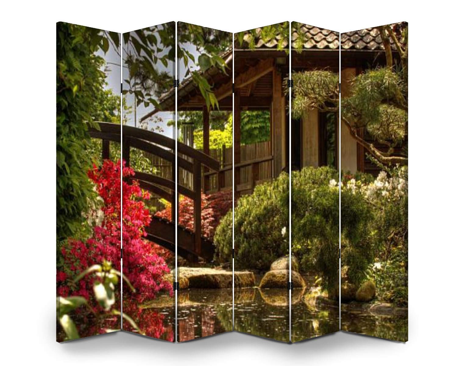 APED DECOR 6-Panel Wooden Room Divider - Japanese Style Folding Privacy Screen with Canvas Panels, Dual-Sided Design for Home & Office - Perfect for Room Partition, Indoor Display Shelves, and Zen Garden Decor