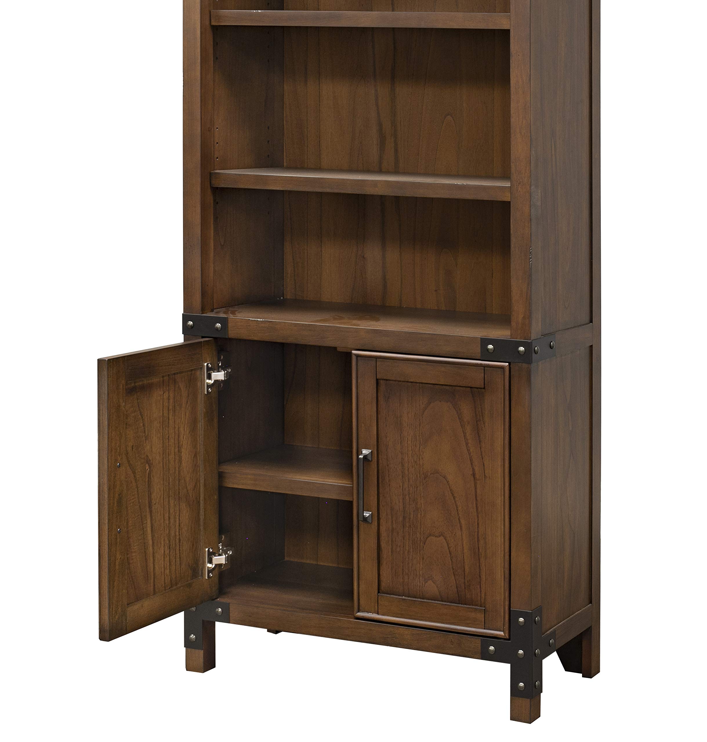 Martin Furniture DOOR BOOKCASE - Brown Wooden Bookshelf with Glass Doors for Living Room, Office & Library Storage | Stylish Home Decor & Organizer for Books, Display Items & Collectibles