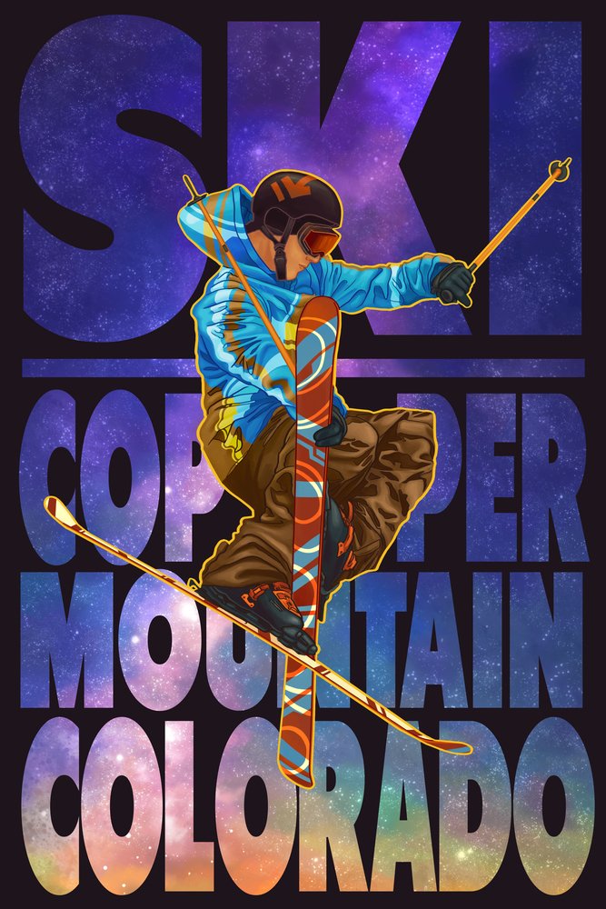 Signed Colorado Copper Mountain Milky Way Skier Art Print - 24x36 Wall Decor Poster for Ski Lodge, Bedroom & Office | Limited Edition Mountain Landscape Photography
