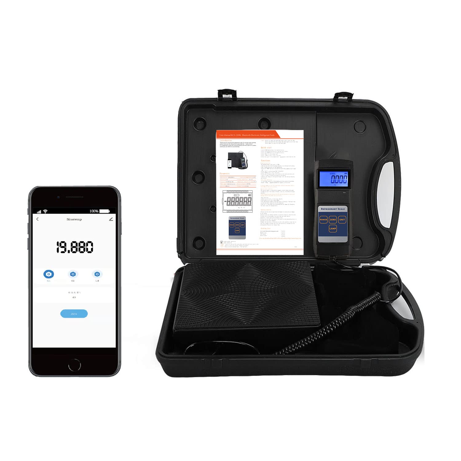 Wale&Morn 198LB Portable Digital Refrigerant Scale - High Precision AC Electronic Charging Scale with Phone Connectivity & Carrying Case | HVAC Tool for R134a R22 R410a Refrigerant Weighing